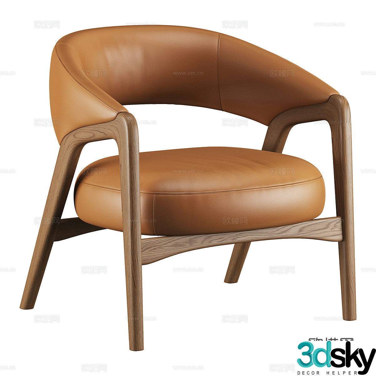 New Chinese style light luxury leather armchair 3D model