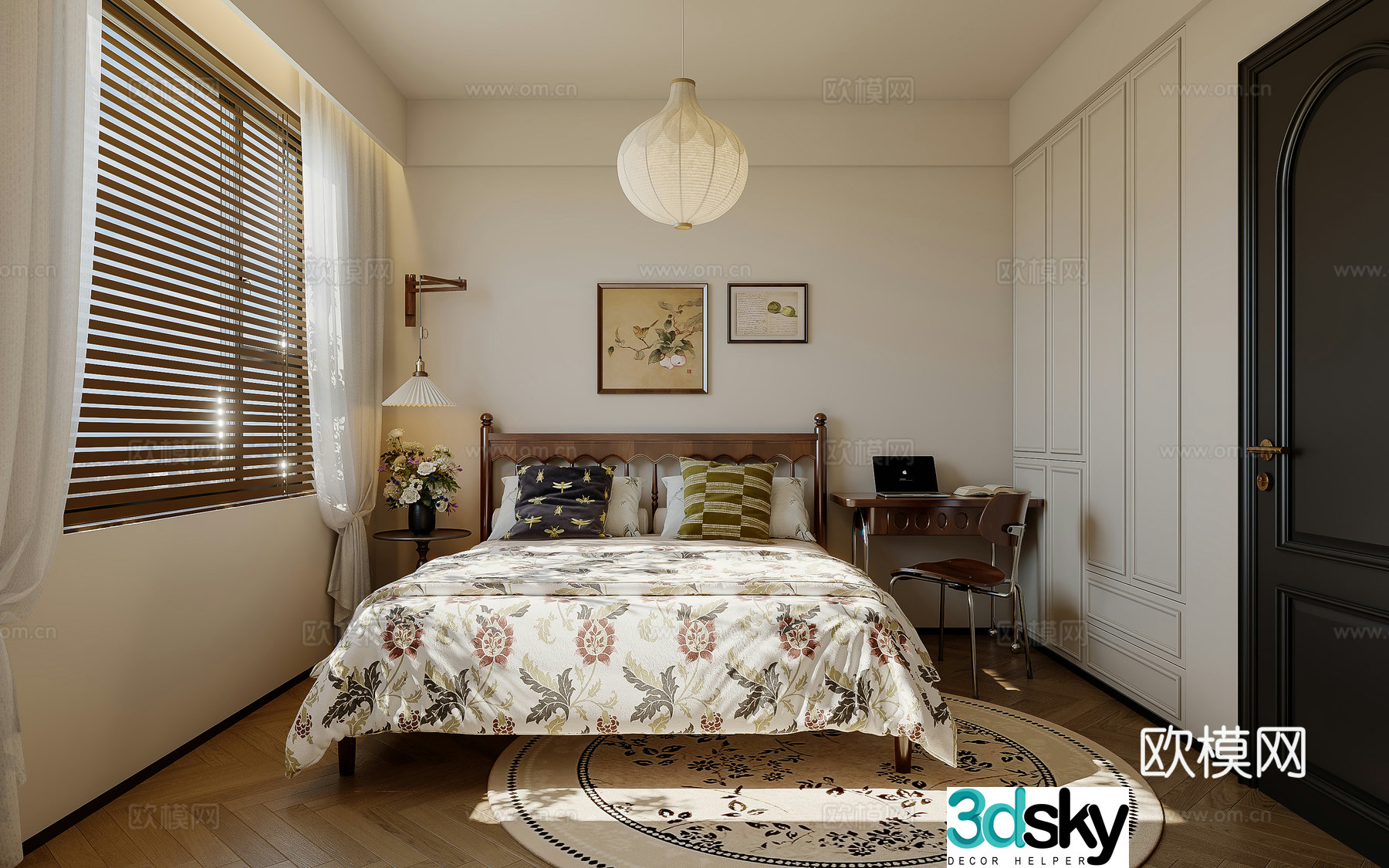 Retro French home bedroom French medieval home bedroom French duplex home bedroom 3d model