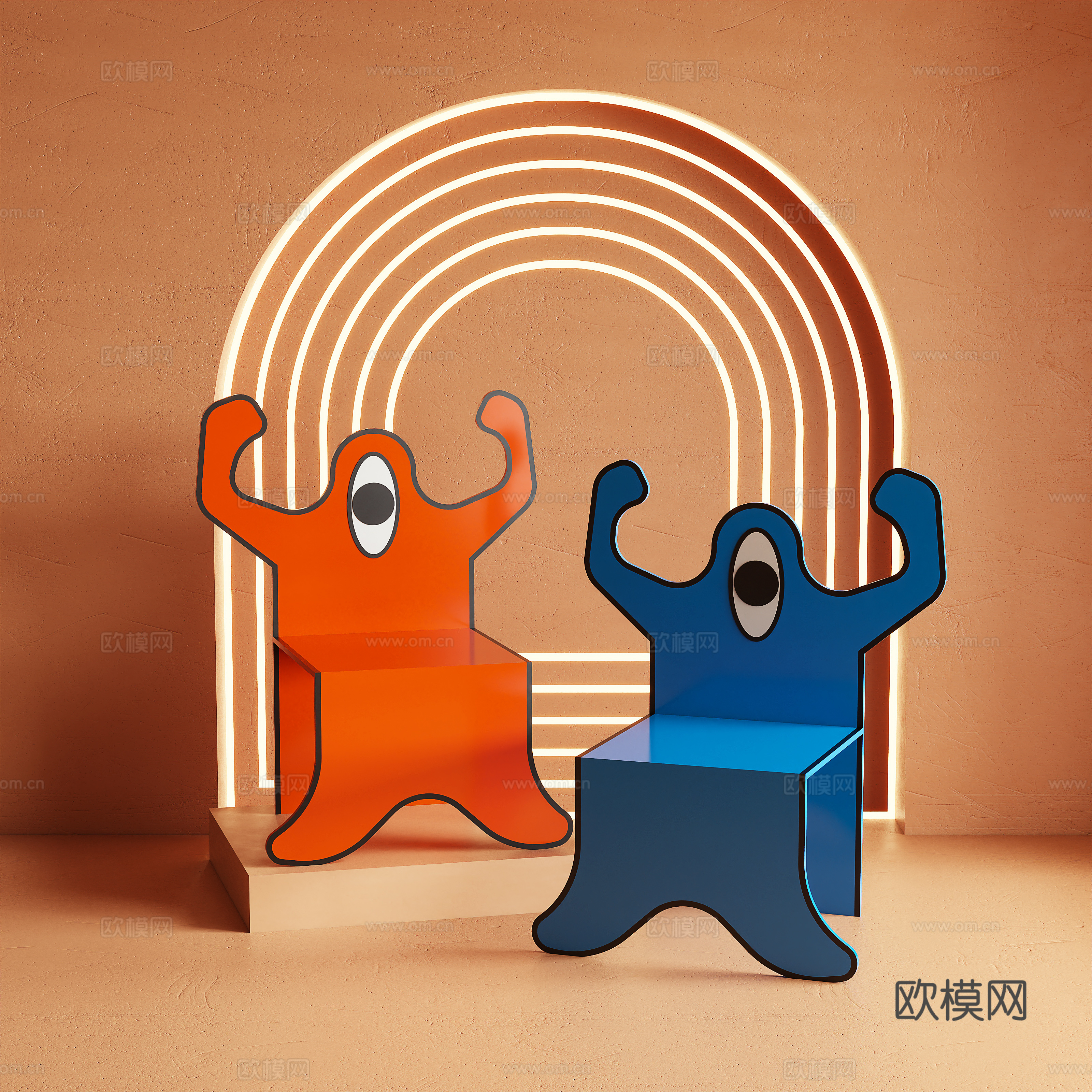 Modern single chair cartoon chair dopamine 3d model