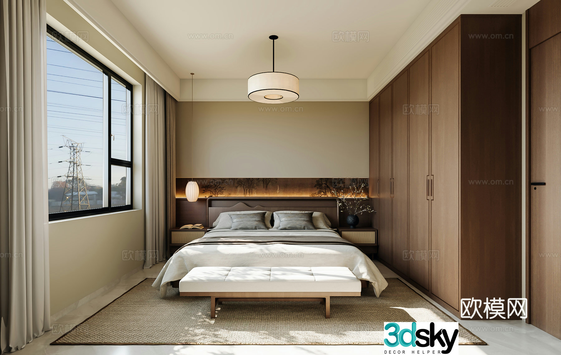 Zen New Chinese Style Home Bedroom Song Dynasty Aesthetic Bedroom 3D Model