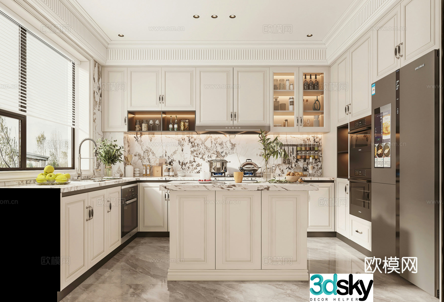 French simple European light luxury home kitchen 3D model