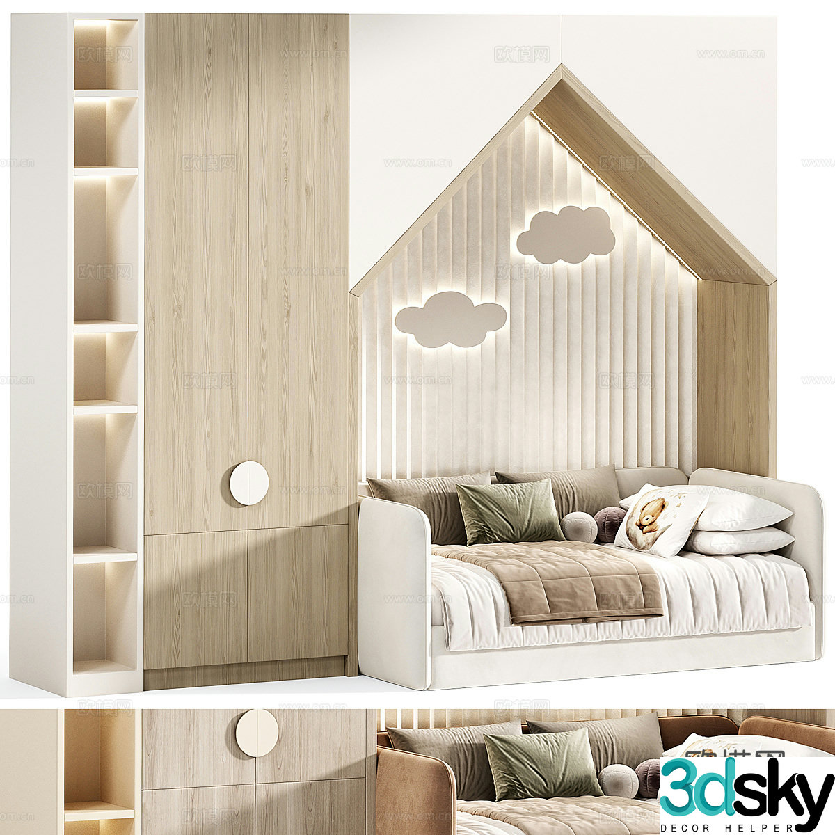 Modern creamy children’s bed sofa bed 3d model
