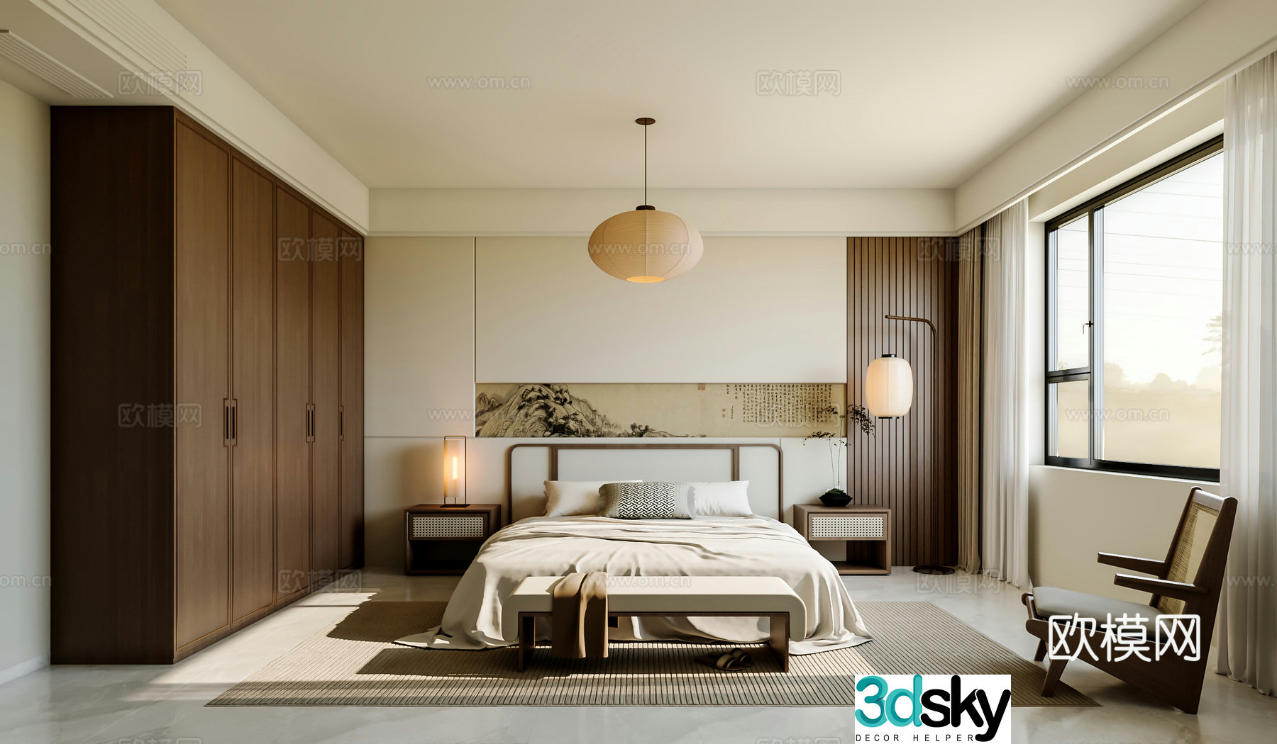 Zen New Chinese Style Home Bedroom Song Dynasty Aesthetic Bedroom 3D Model