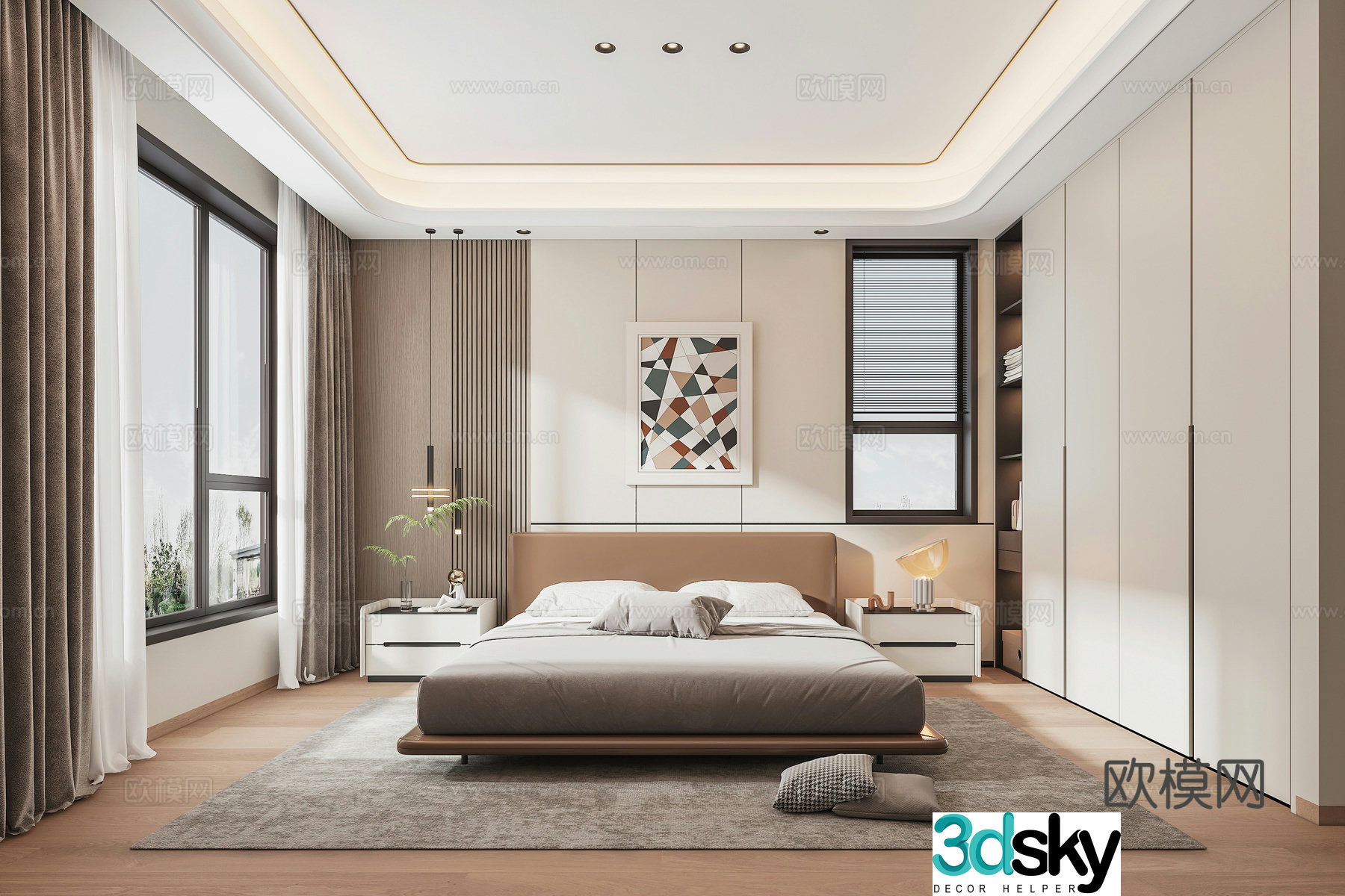 Modern light luxury simple master bedroom 3D model
