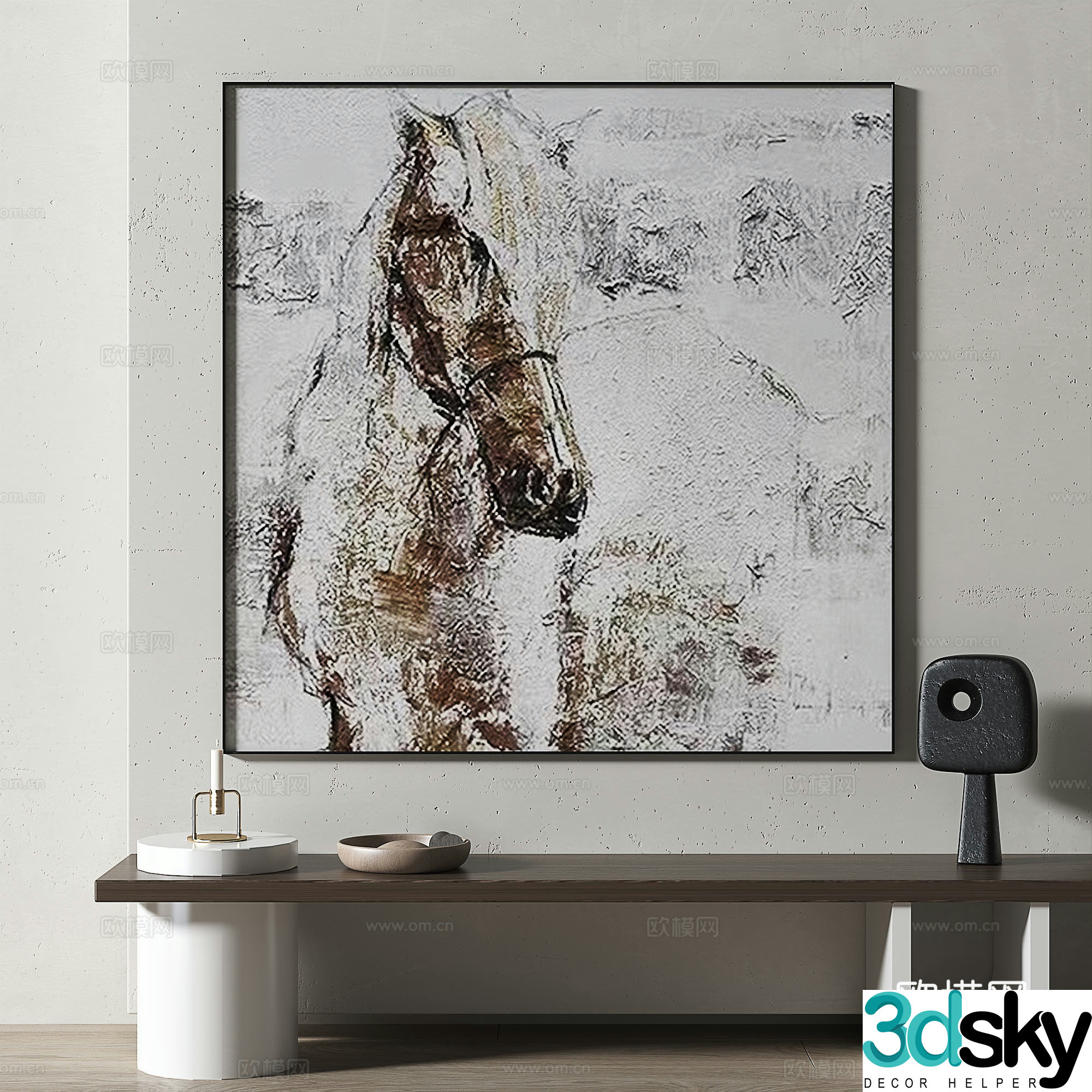 Modern medieval abstract light luxury retro oil painting decorative painting 3d model