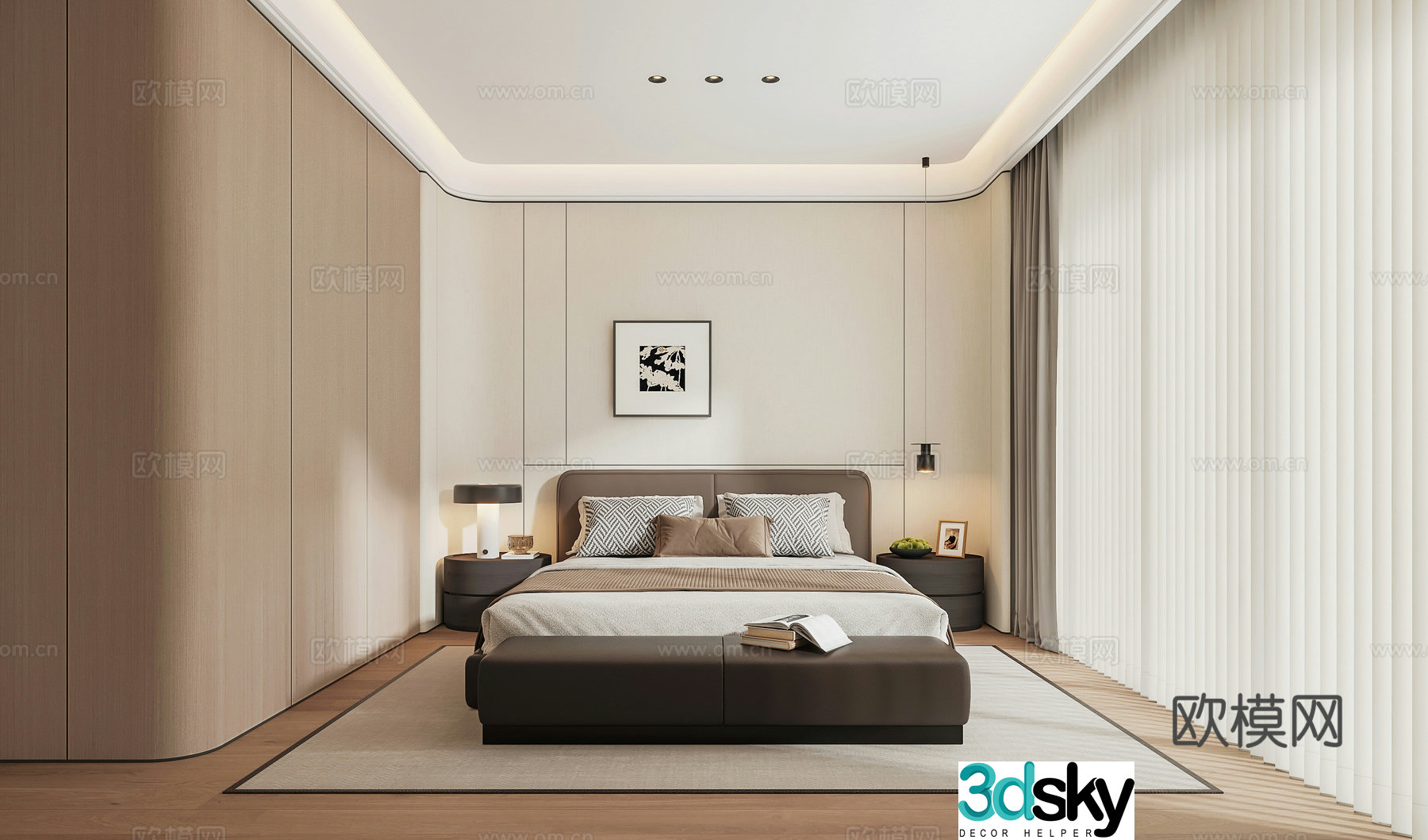 Modern light luxury simple master bedroom 3D model