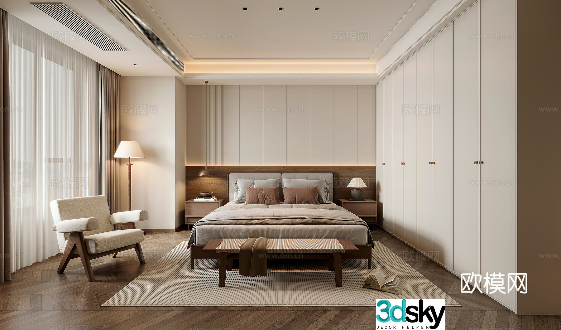 Middle-aged bedroom leisure chair floor lamp 3d model