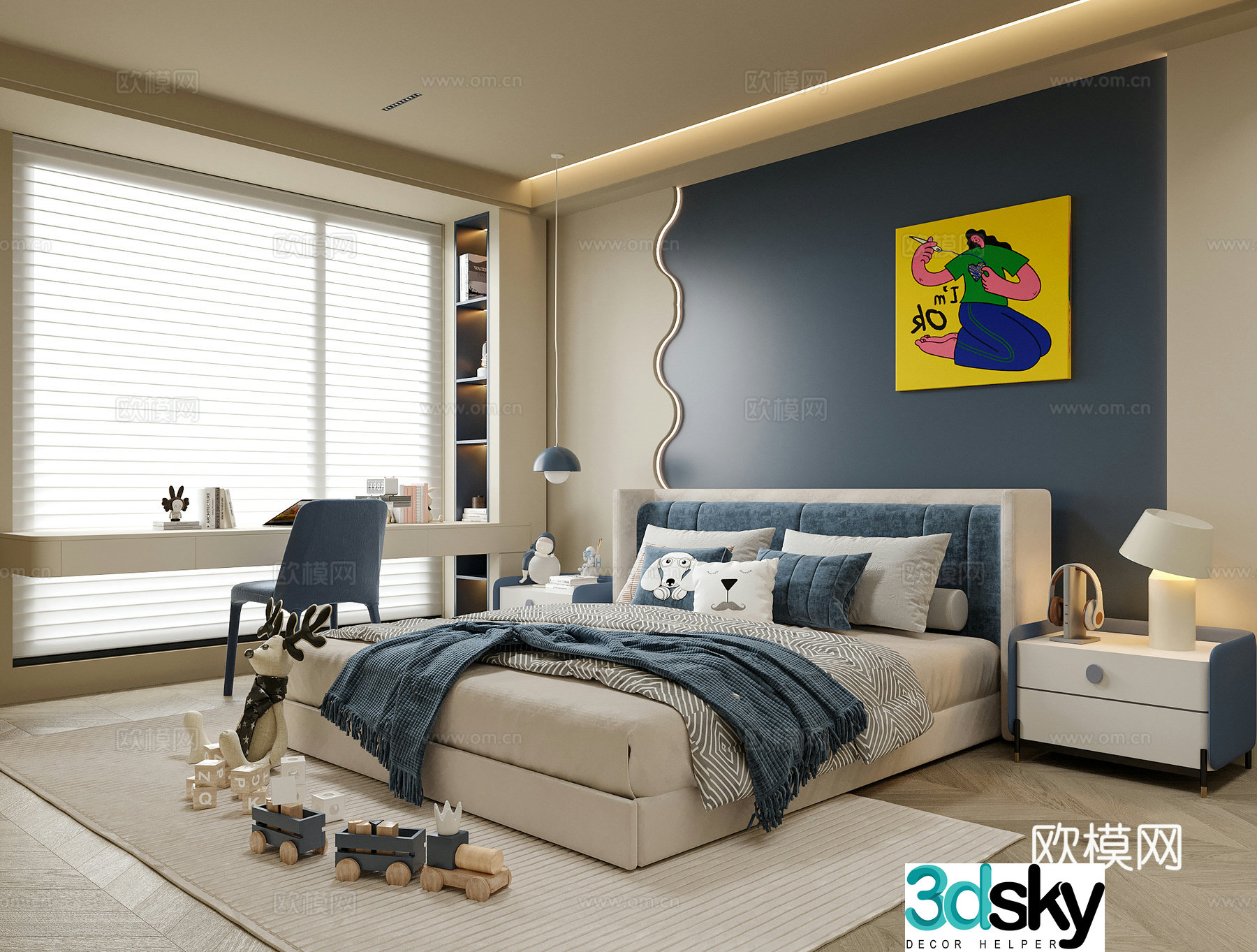 Modern boy room children’s room children’s desk chair children’s bedside table 3d model