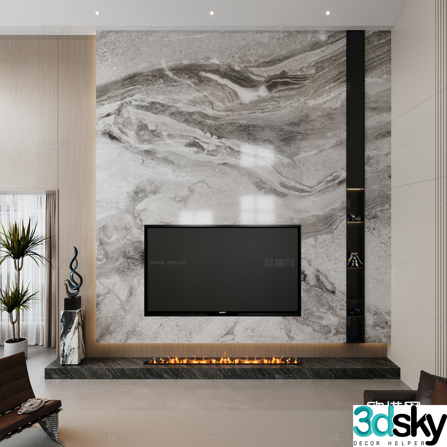 Villa Italian TV background wall 3d model