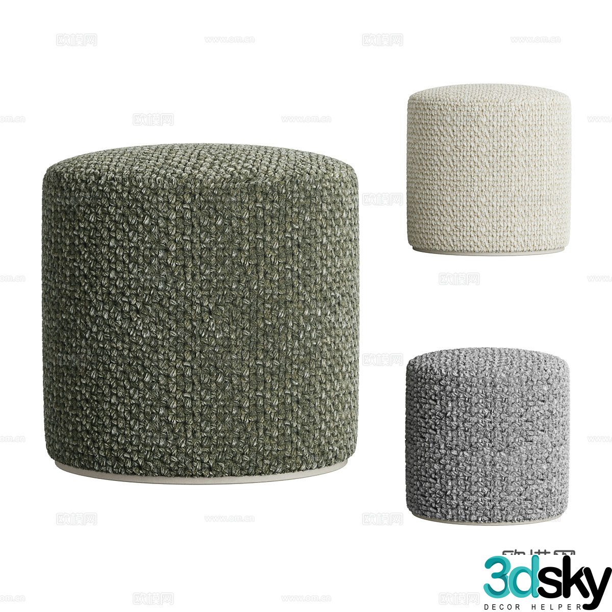 Modern Italian fabric round stool 3D model