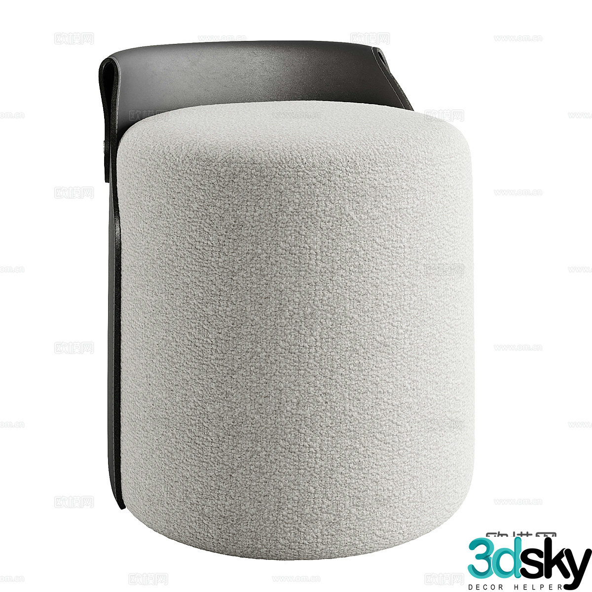 Modern Italian wall decoration leather fabric round stool 3D model