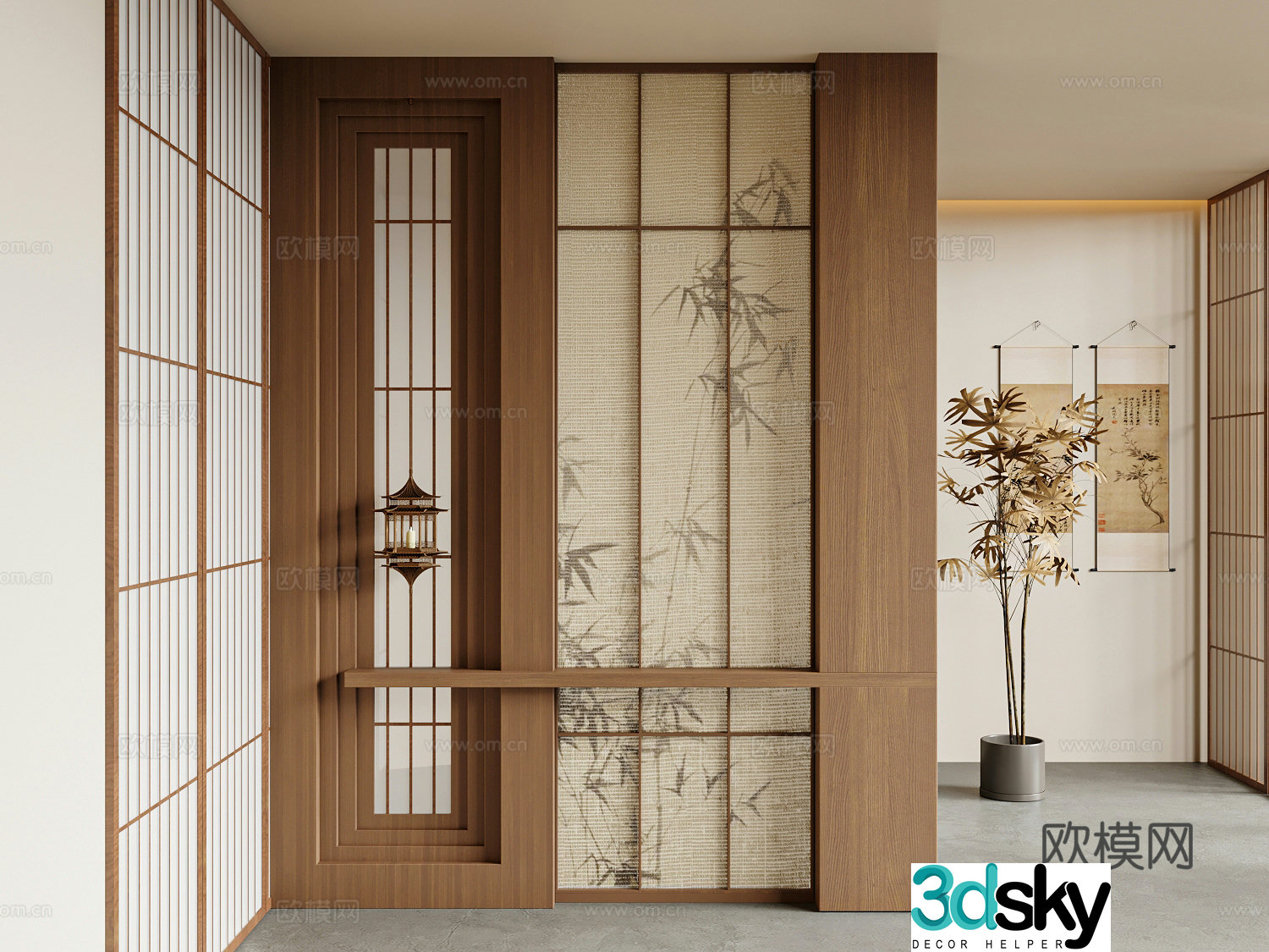 New Chinese style entrance hall Song family entrance hall entrance hall entrance hall 3D model of the entrance hall
