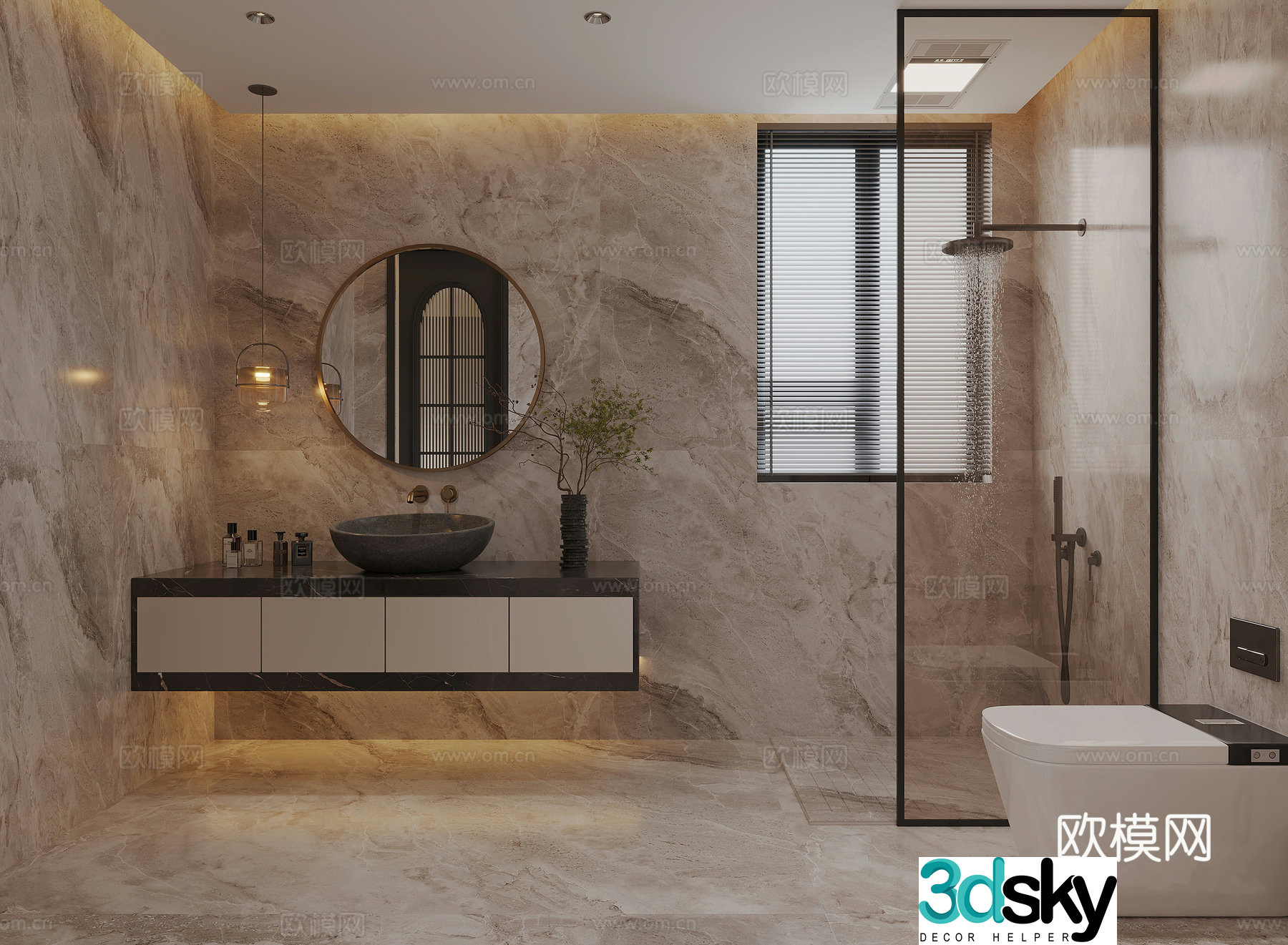 Italian light luxury bathroom retro toilet 3D model