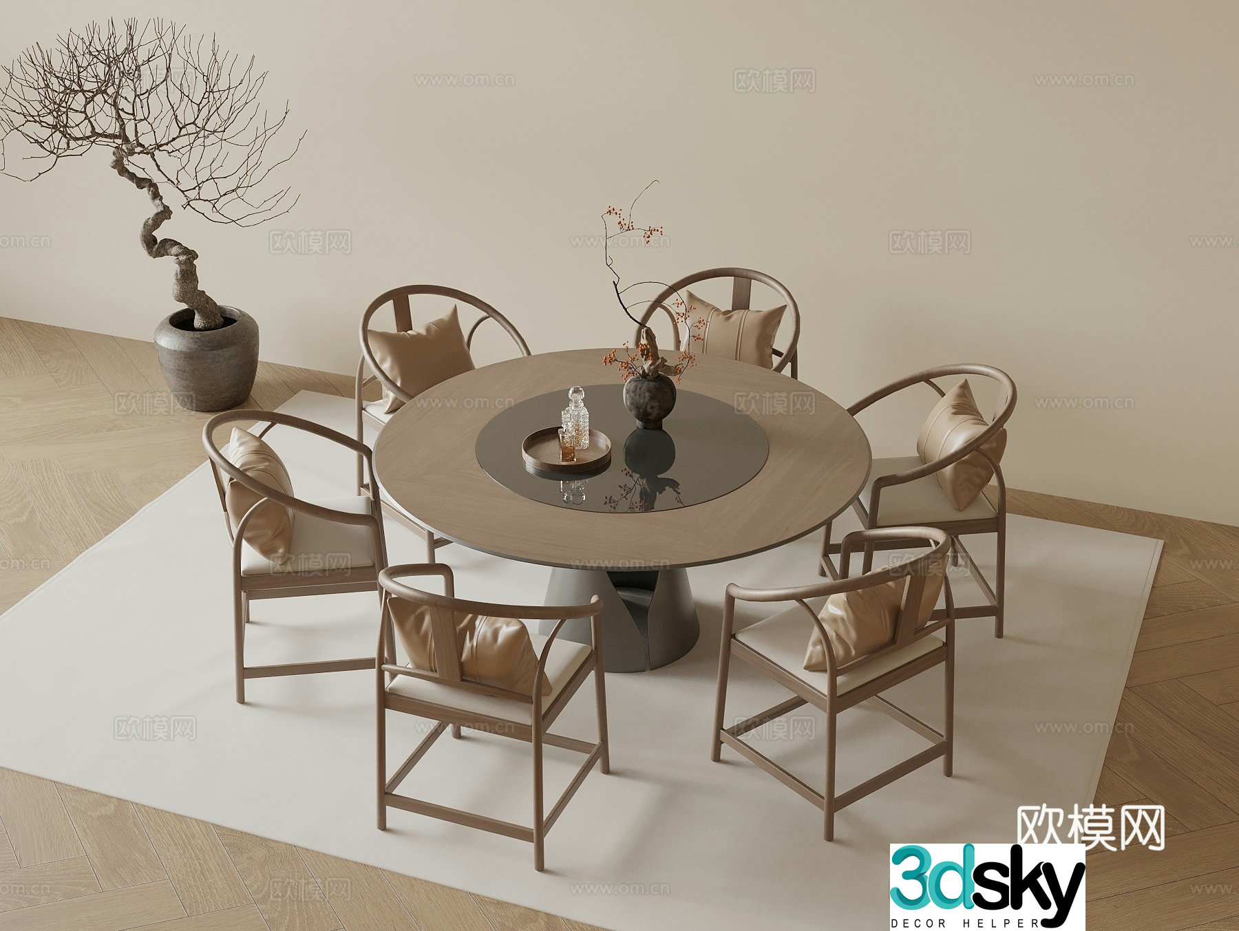 New Chinese round dining table and chair 3D model