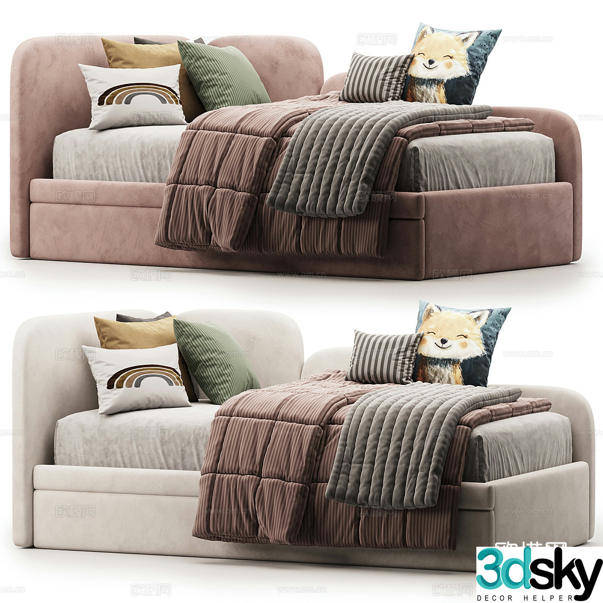 Modern cream style children’s fabric sofa bed 3d model