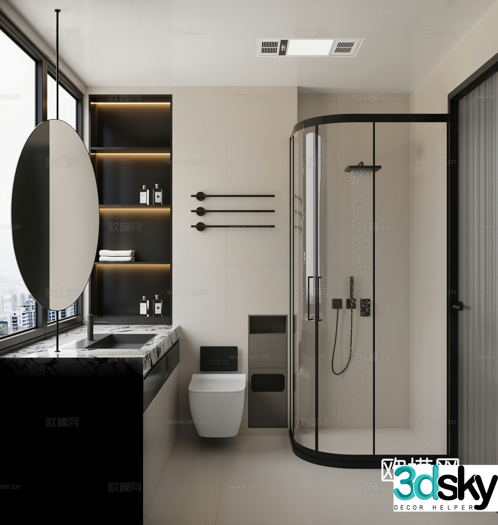 Modern black and white bathroom 3d model