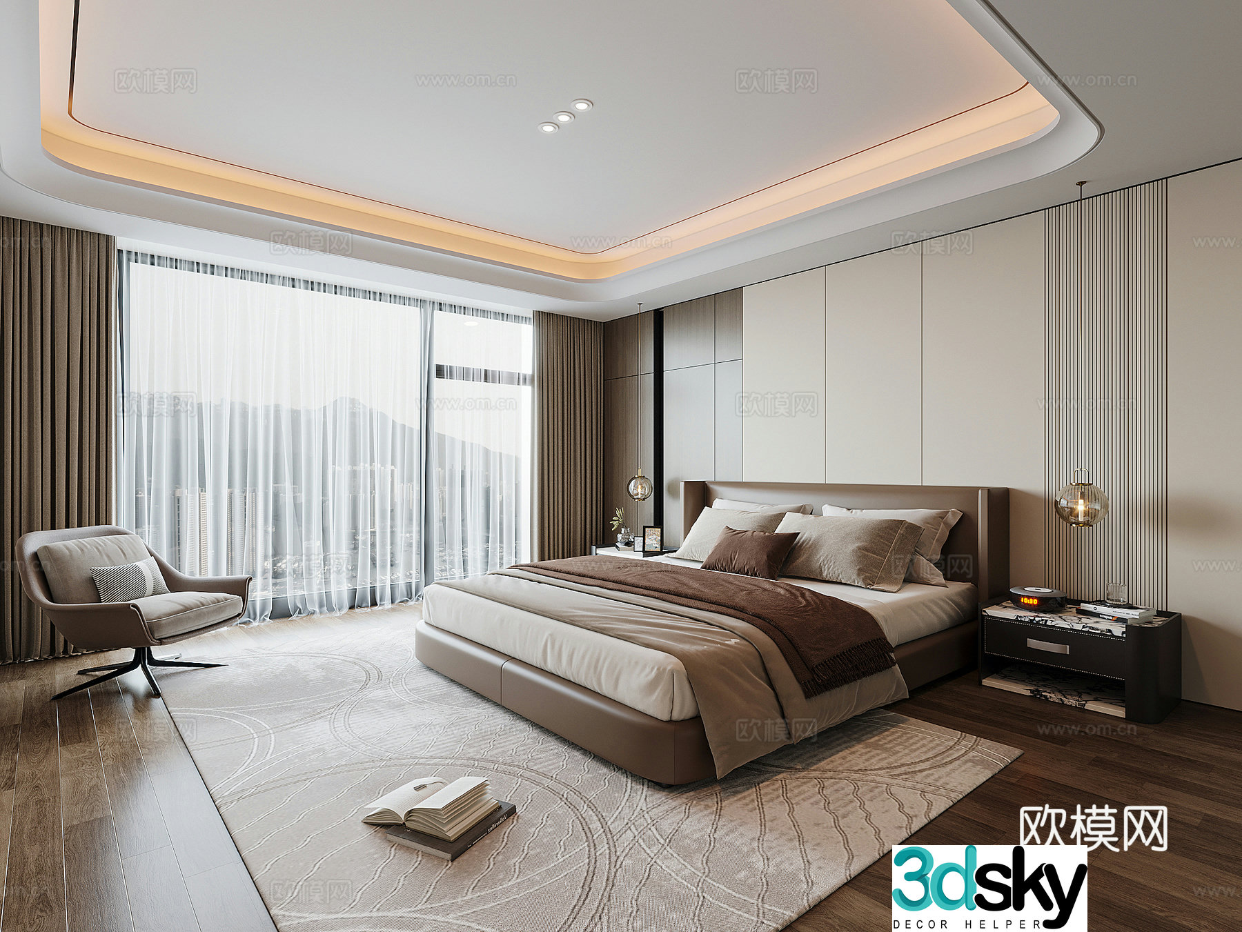 Modern light luxury bedroom 3d model