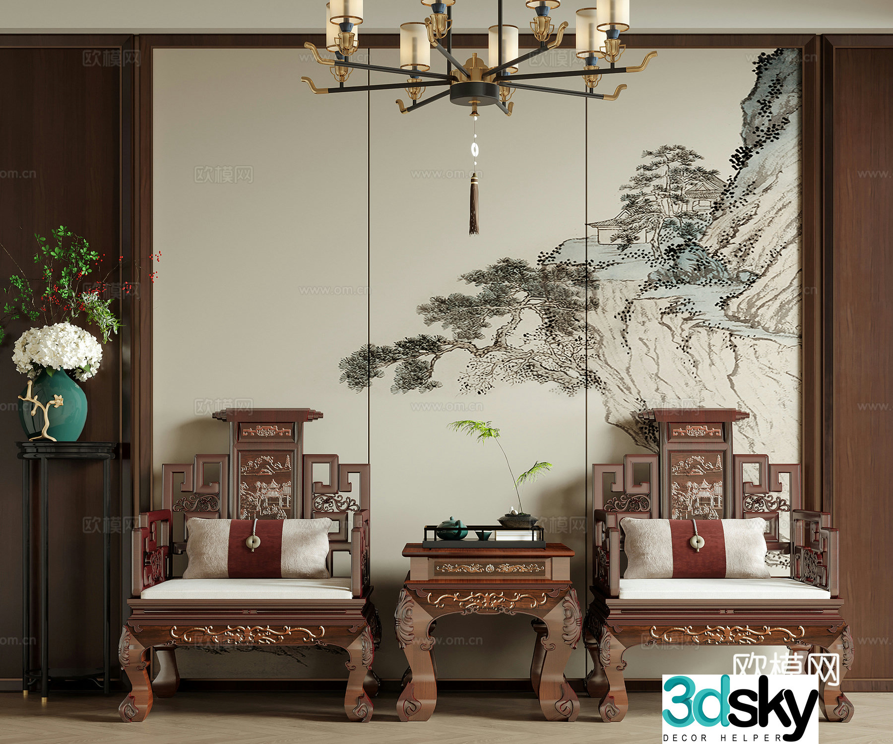 Chinese casual chair single sofa single chair tea chair 3d model