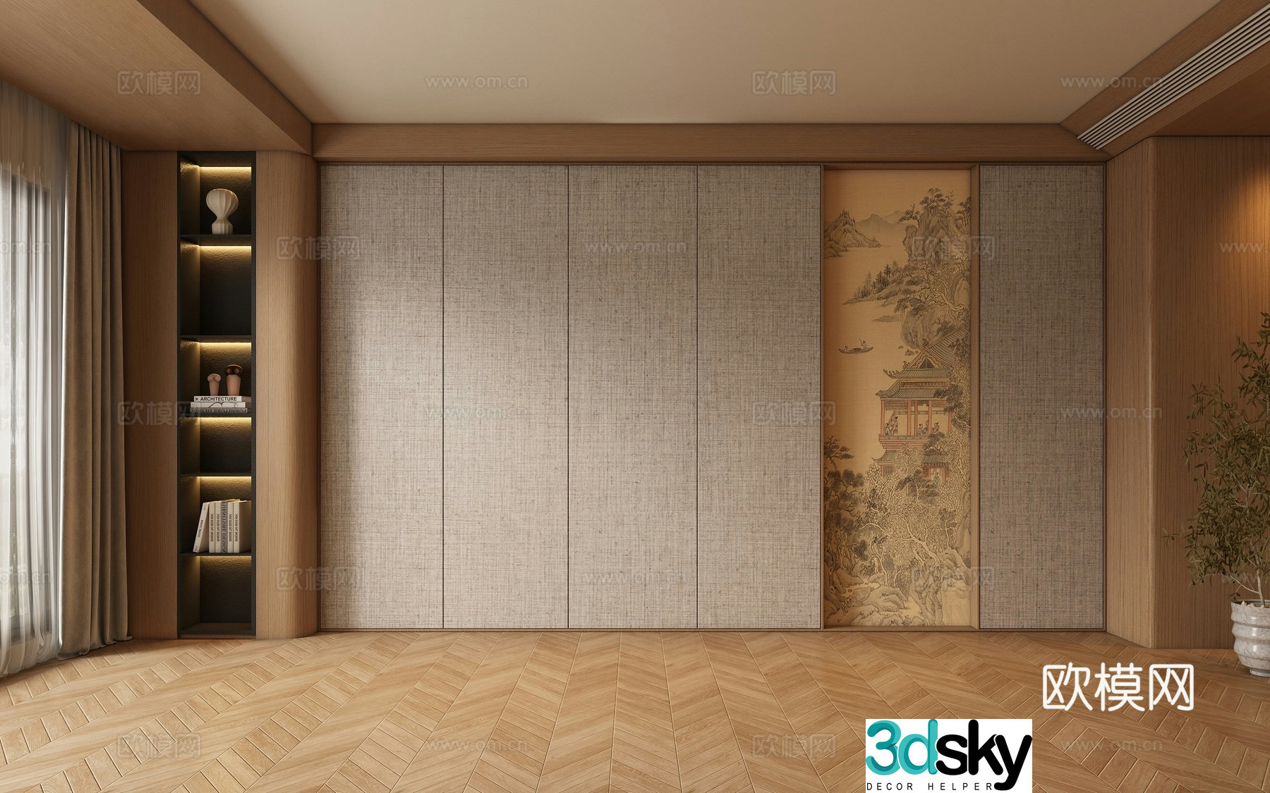 New Chinese style living room background wall 3d model