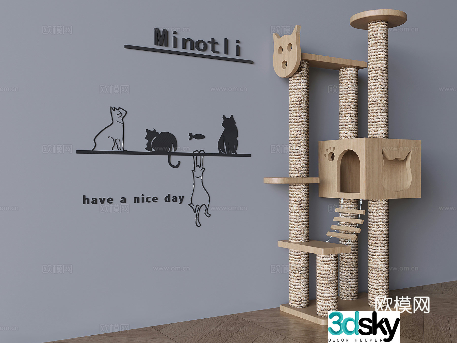 Solid wood cat climbing frame cat tree cat nest pet supplies equipment 3d model