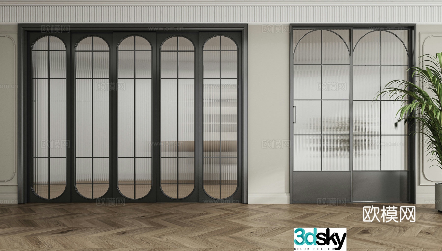 French glass folding door 3D model