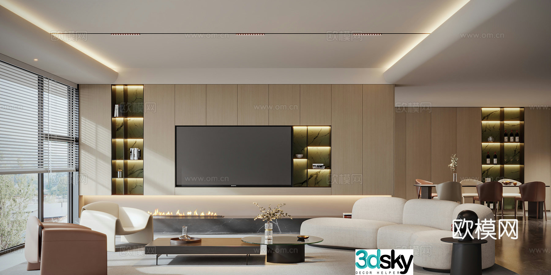 Modern home living and dining room 3d model