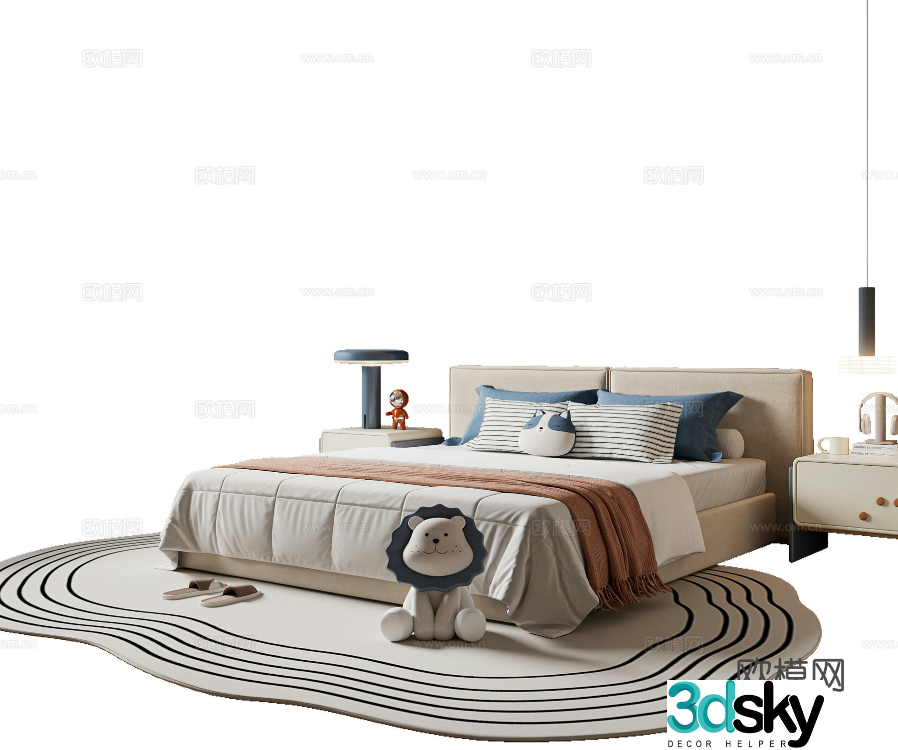Modern children’s bed fabric bed doll toys children’s bedside table chandeliers 3d model