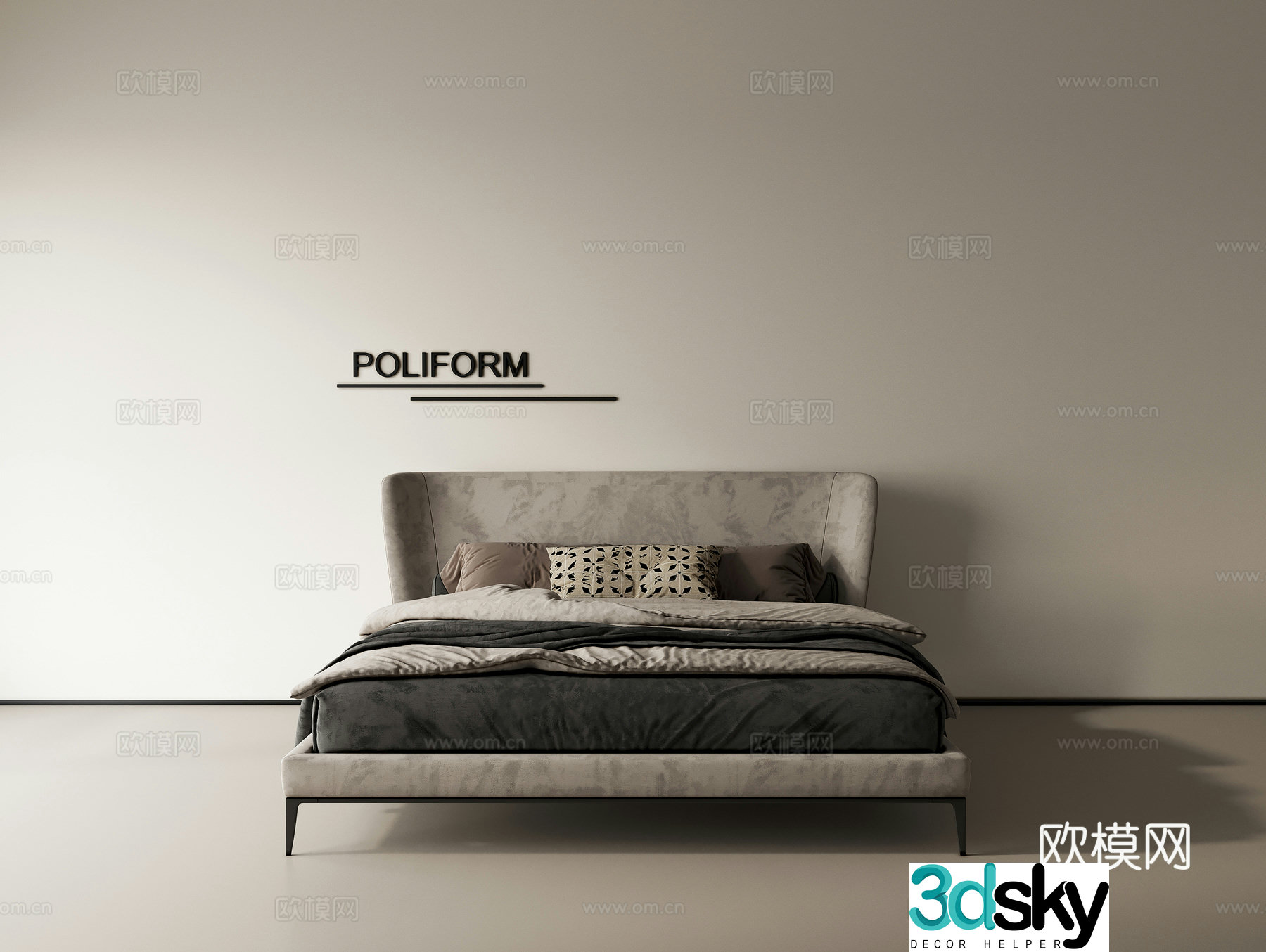 Modern double bed 3d model