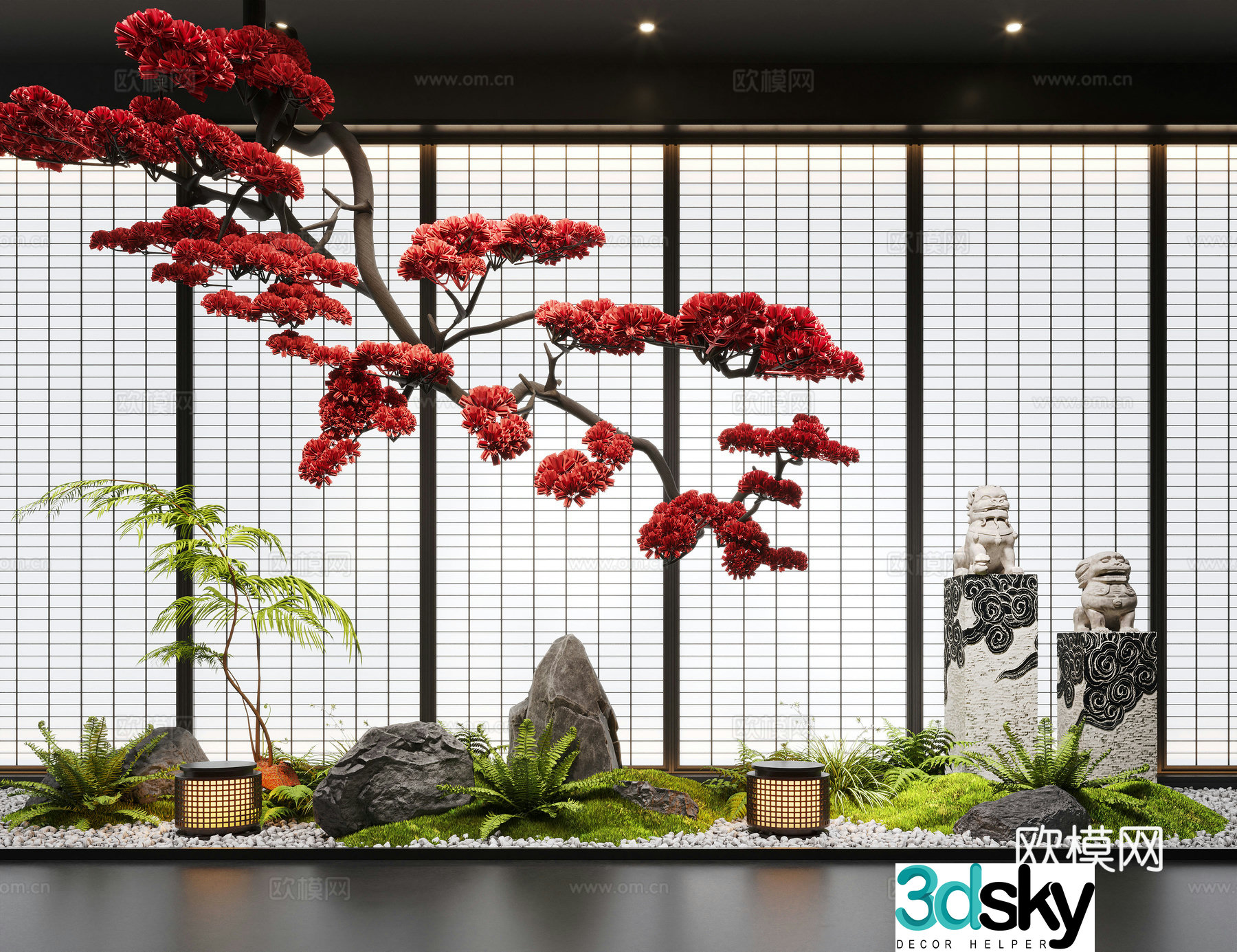 New Chinese-style interior landscape landscape landscape landscape landscape landscape sketch upside down pine trees 3D model