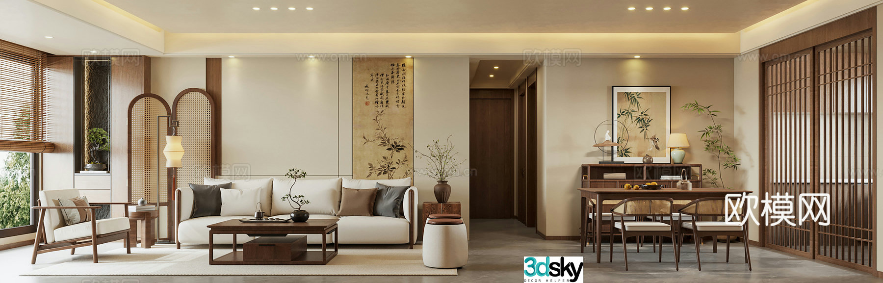 Song style aesthetic living and dining room 3D model