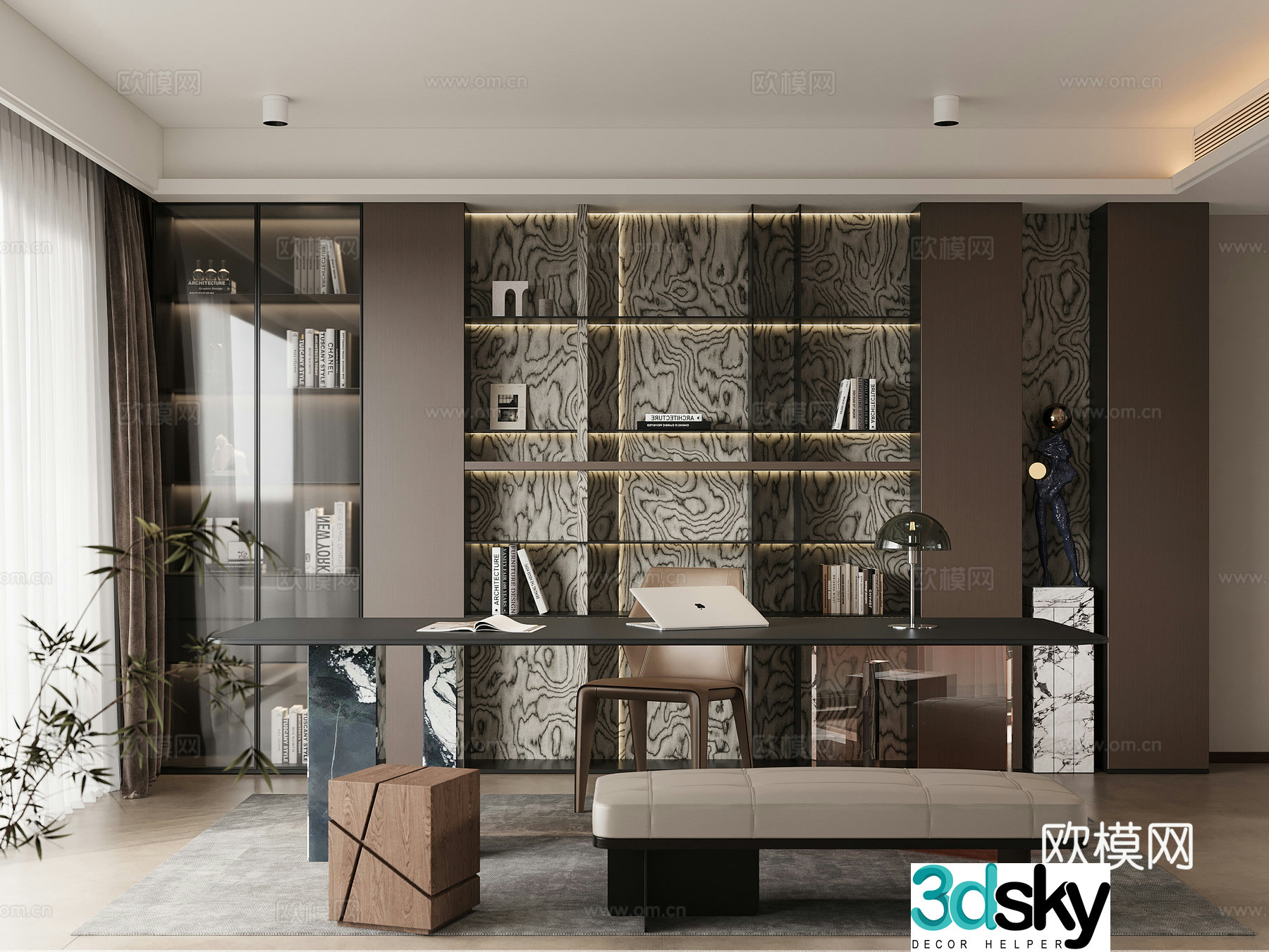 Italian study bookcase desk 3d model