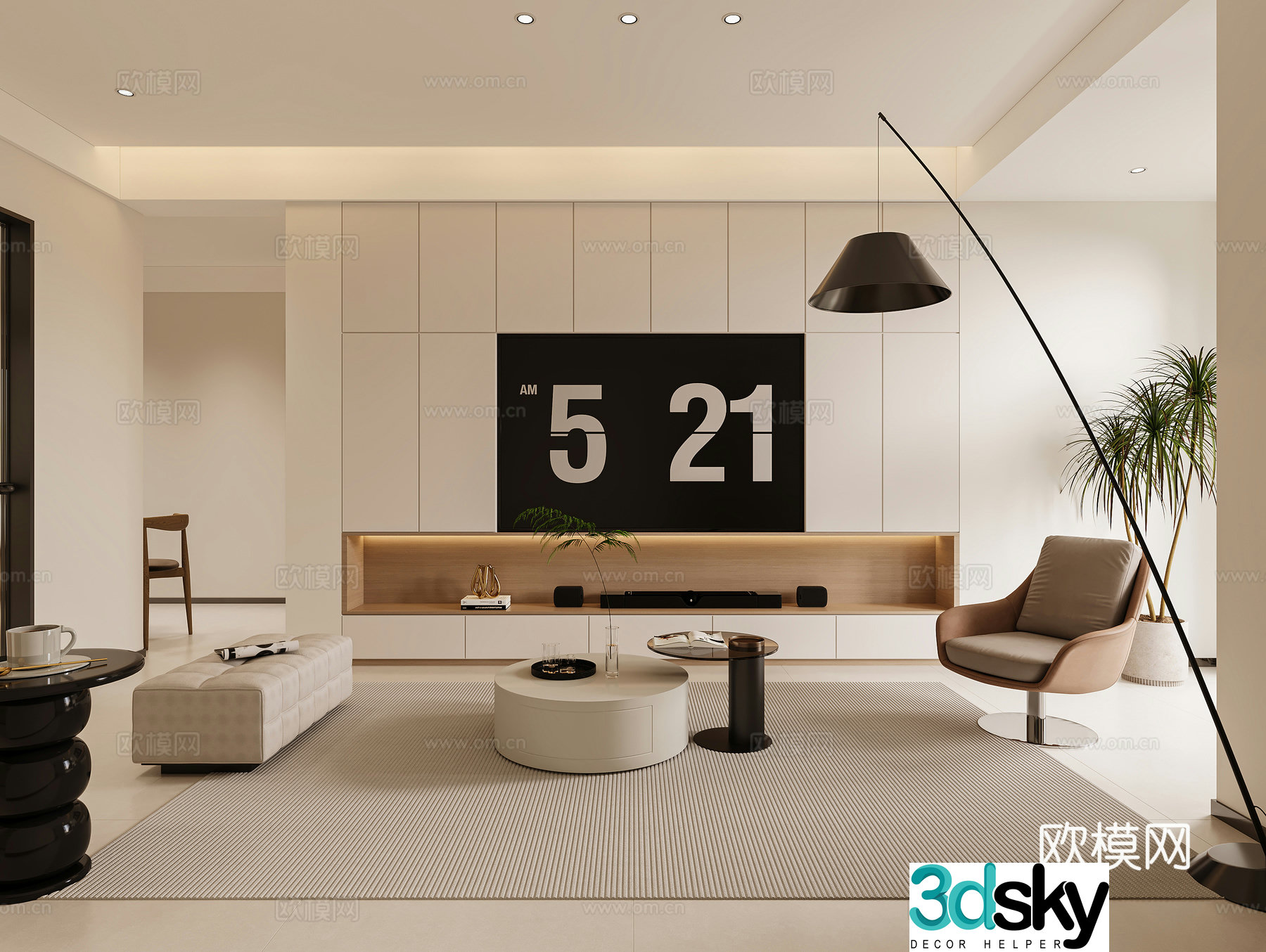 Modern minimalist living room 3d model