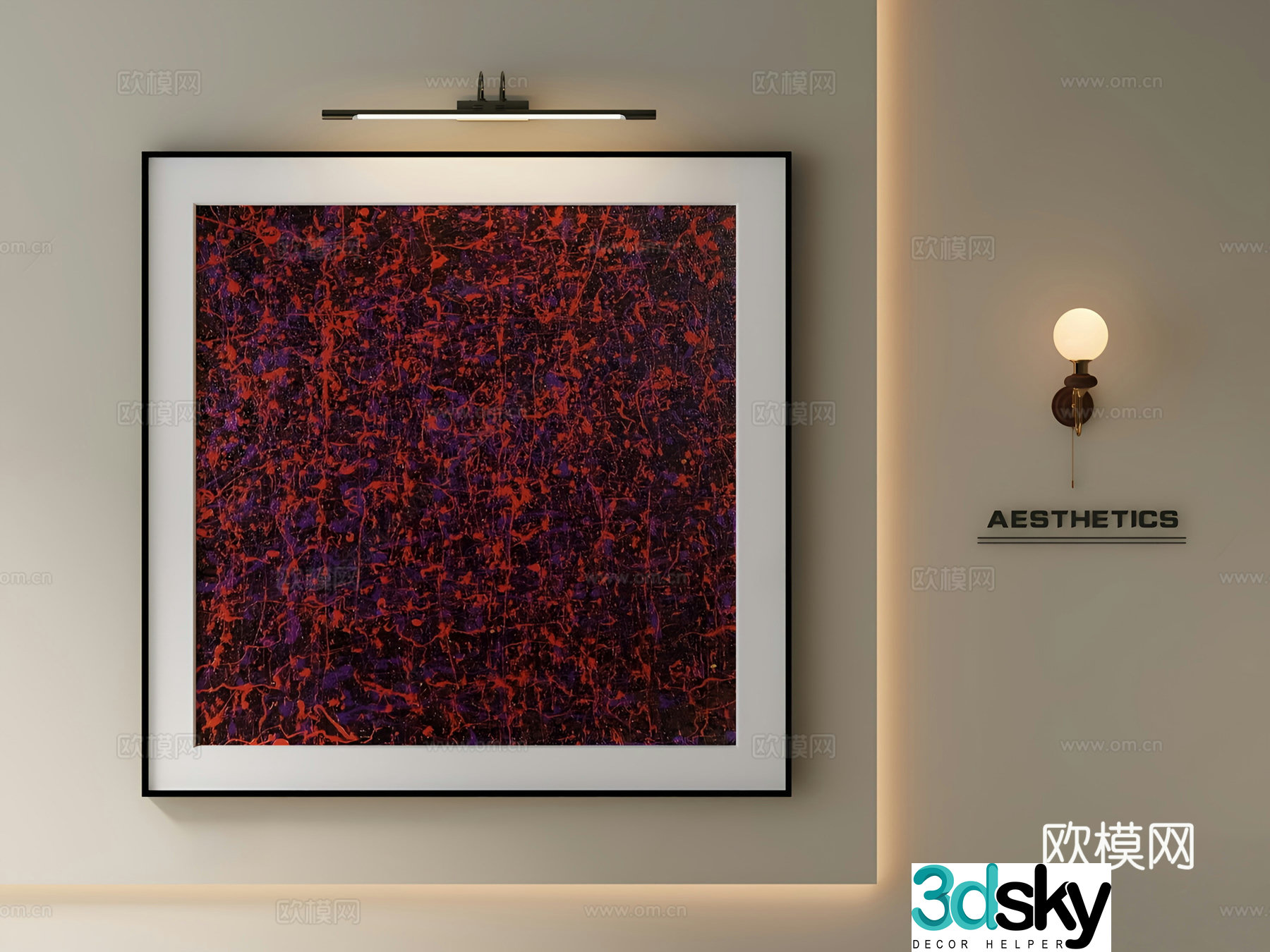 Italian light luxury abstract hanging paintings Oil painting Light luxury hanging painting Texture painting Abstract painting Wall lamp 3D model