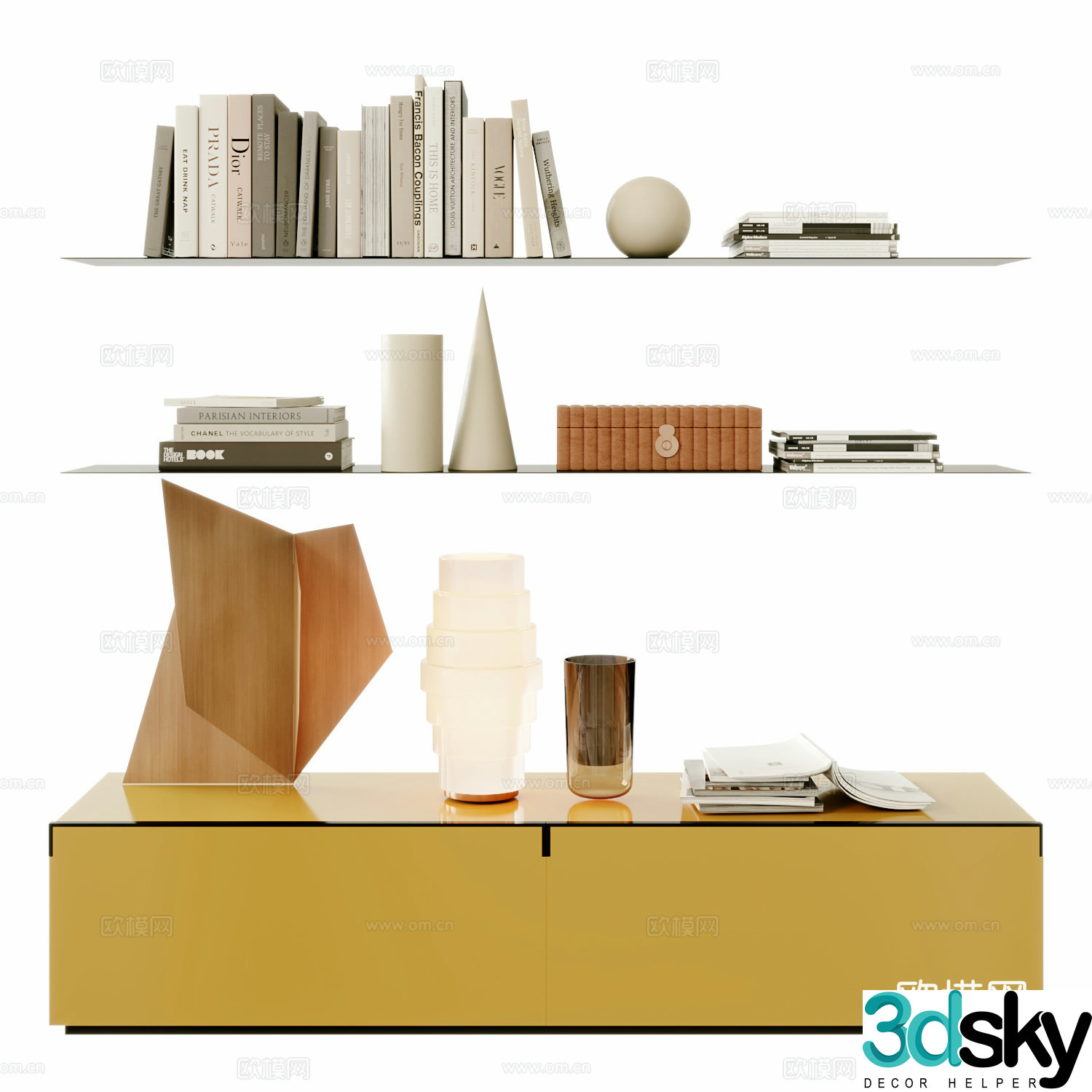 minotti modern bookshelf decorative shelf books book decorative ornaments 3d model