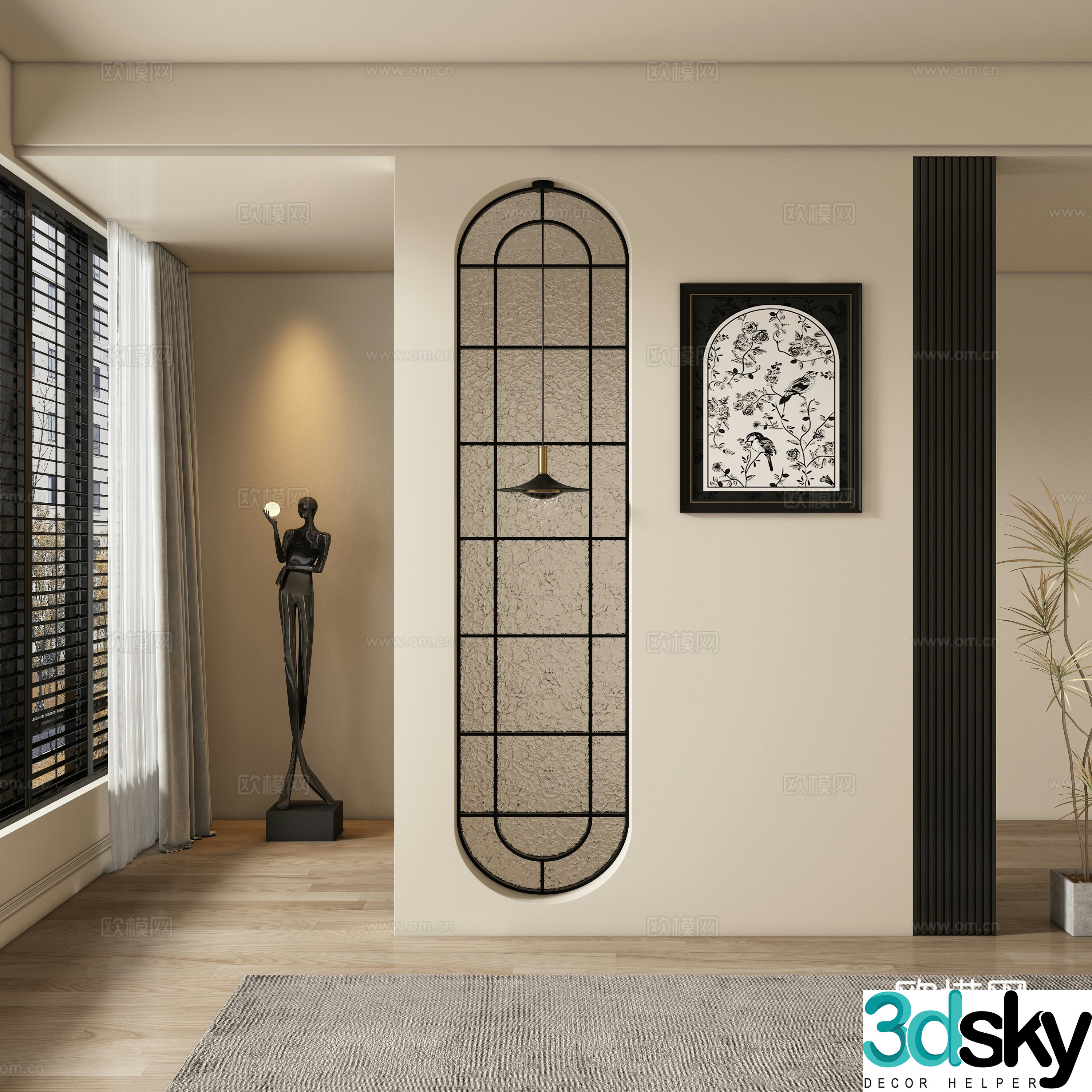 Modern medieval style entrance hallway partition 3D model