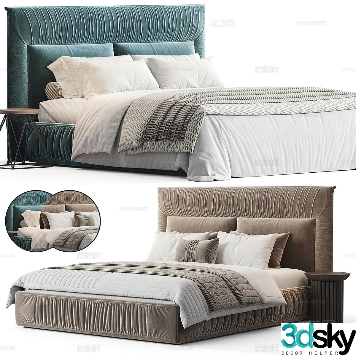 New Chinese style light luxury fabric double bed 3D model