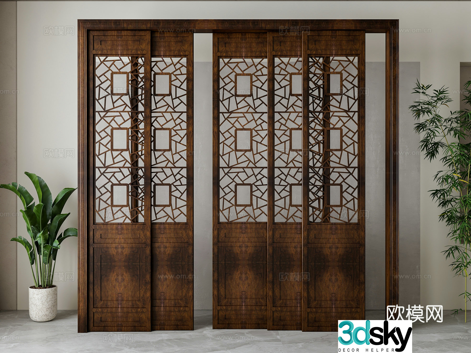 New Chinese sliding door 3D model