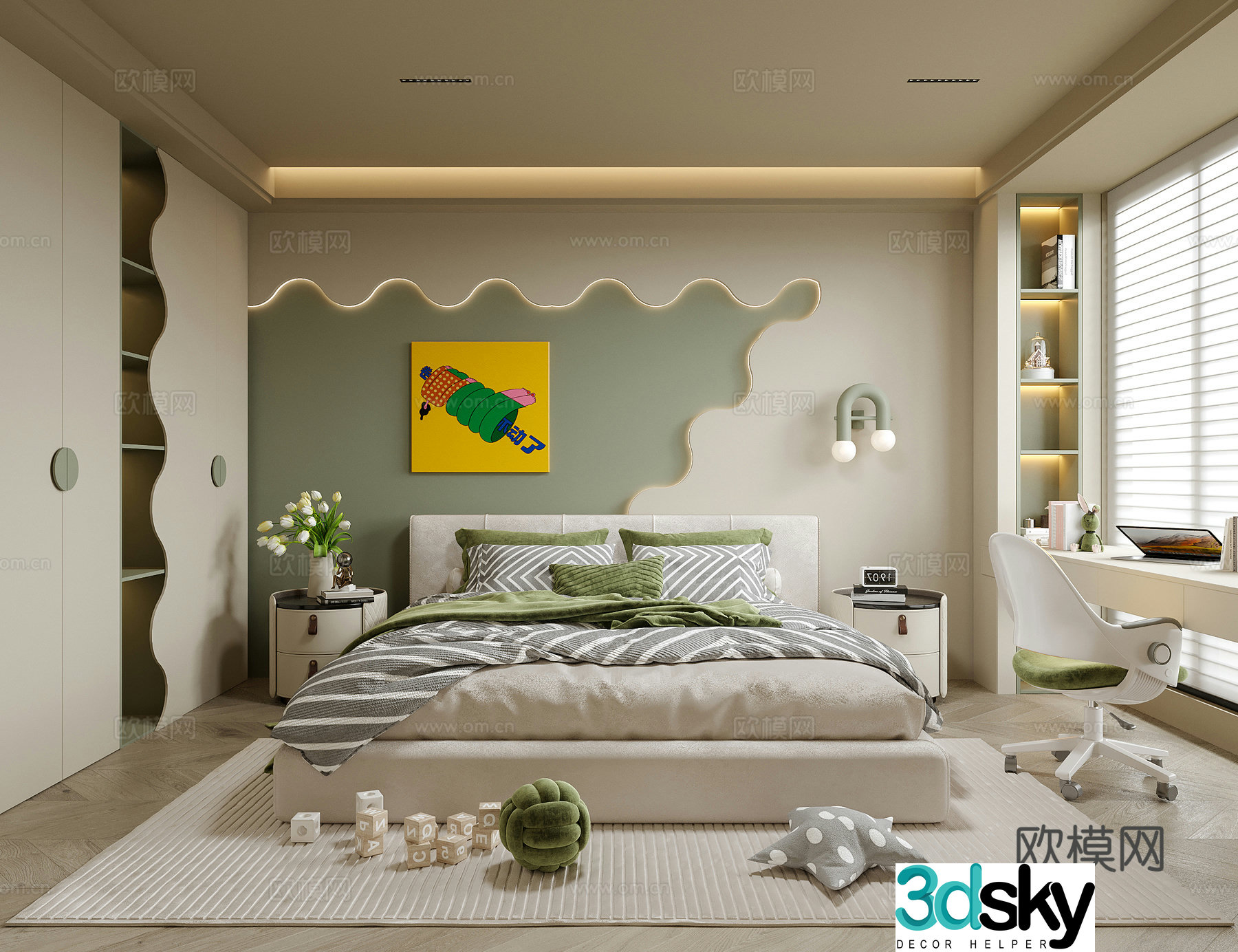 Modern universal children’s room Children’s room Girls room Boys room Children’s bed 3D model