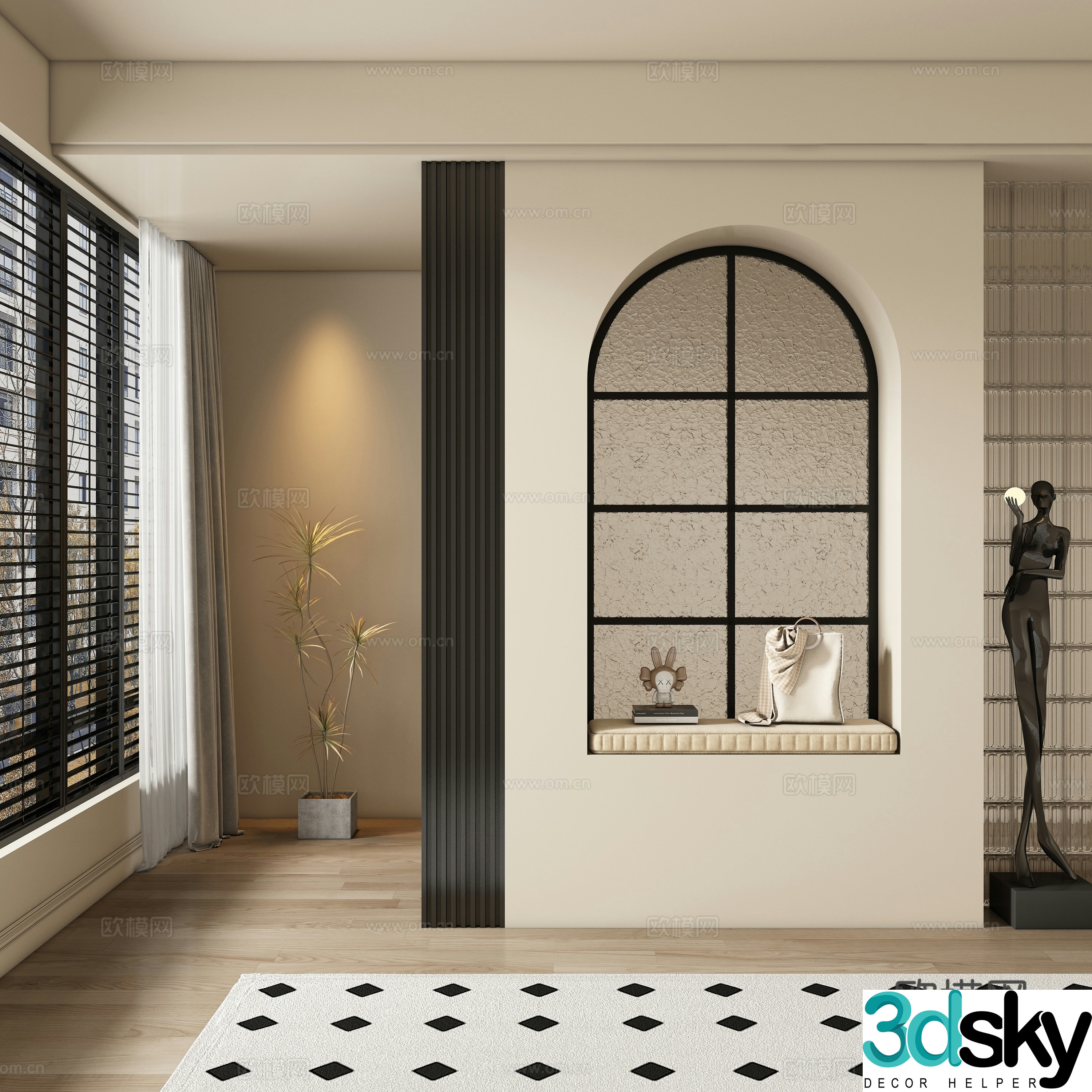 Modern medieval style entrance hallway partition 3D model