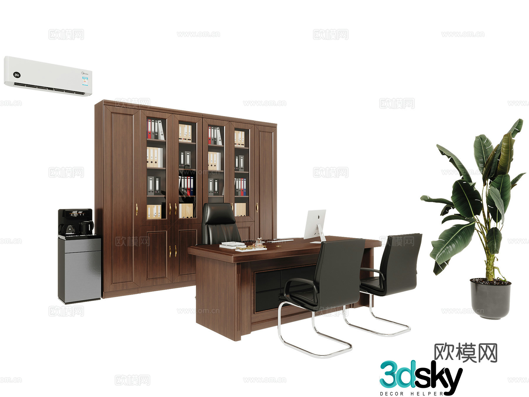 Office desk chair cabinet combination 3D model