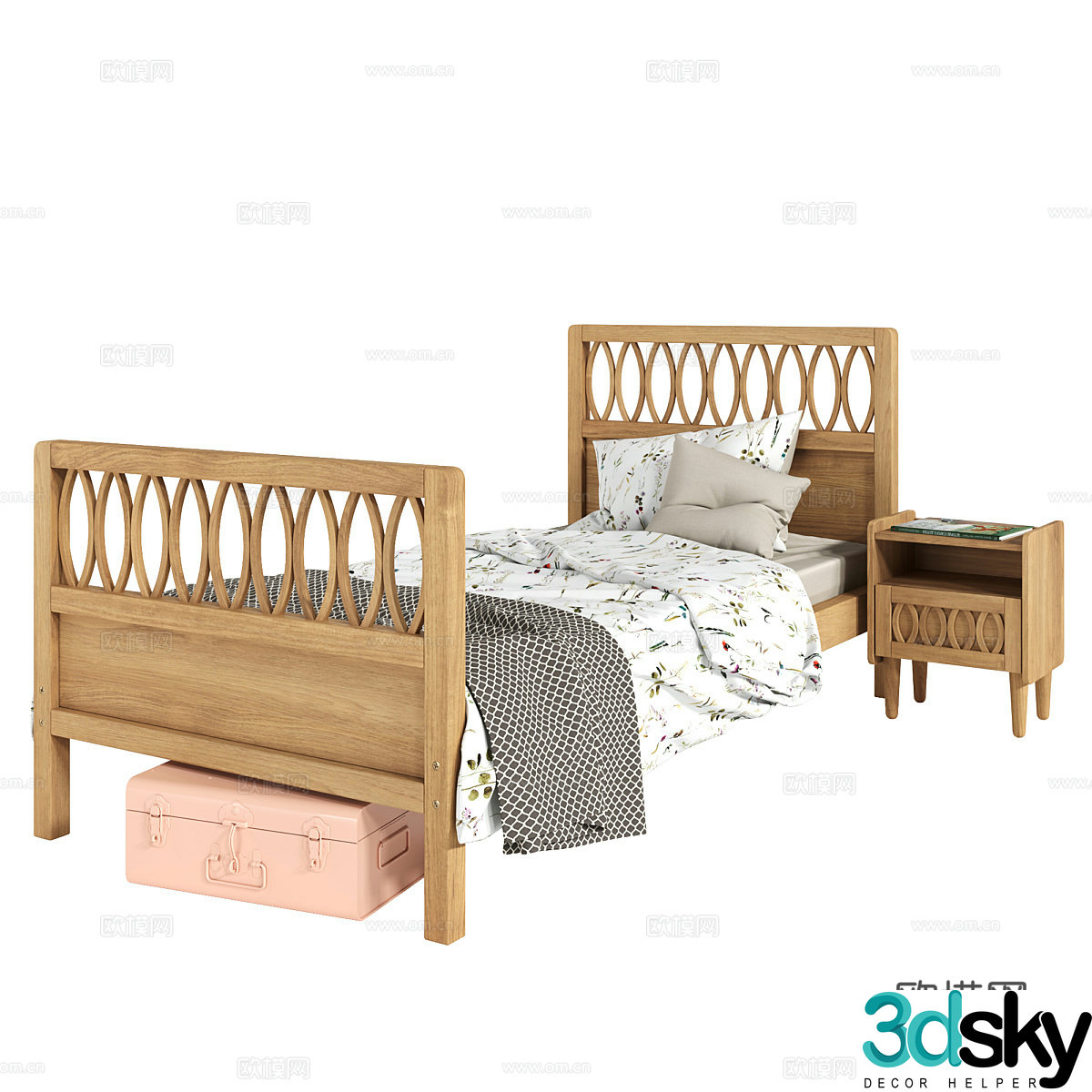 New Chinese-style solid wood children’s bed 3D model