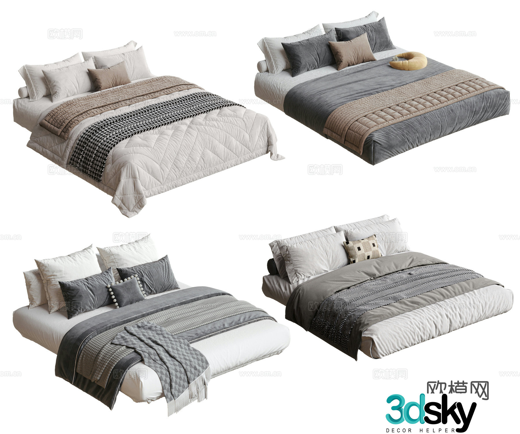 Modern bedding combination Nordic cream style bedding combination blanket pillow pillow quilt 3d model