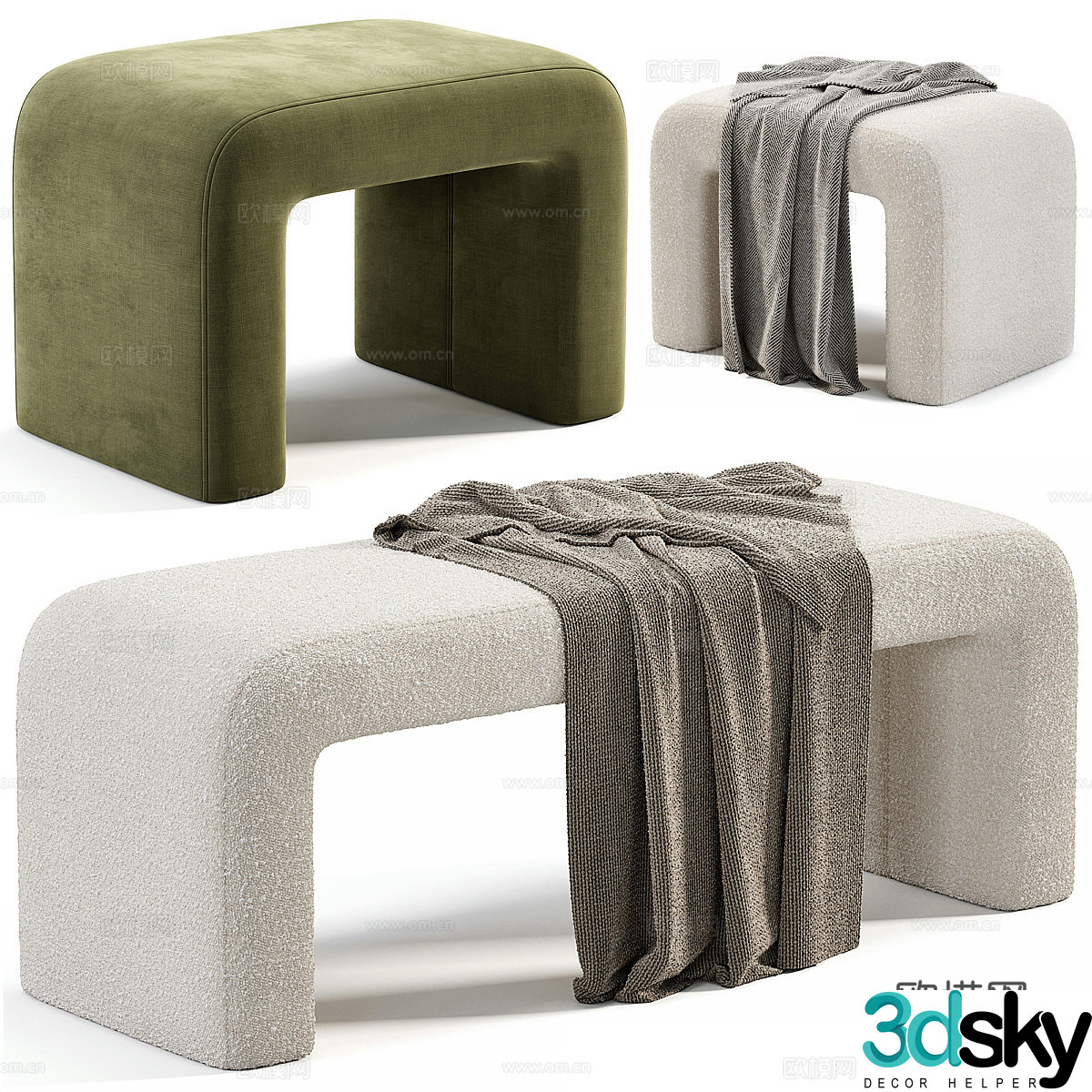 Modern cream style fabric stool bench makeup stool shoe change stool 3d model