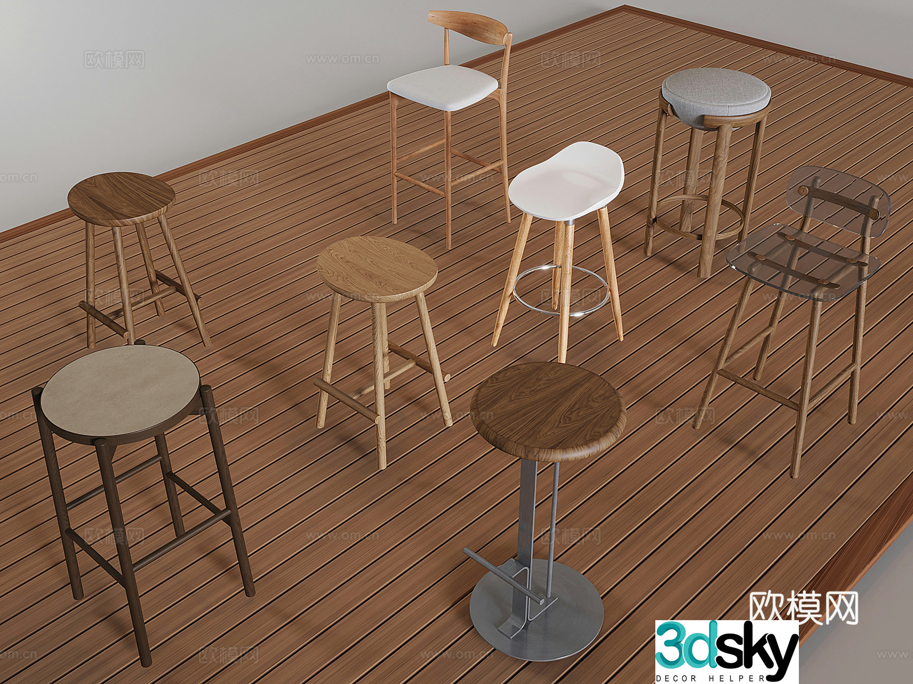 Medium style bar chair bar stool solid wood bar stool backrest chair 3D model