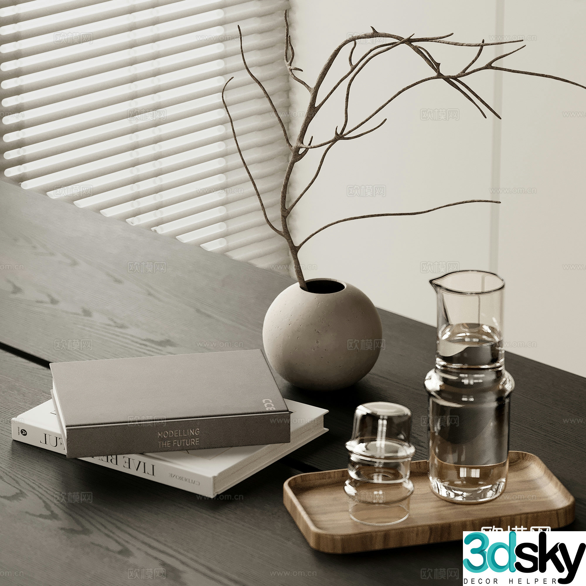 Modern decorative ornament combination Water cup Books Flower art Desktop decorative ornament Tea set 3D model