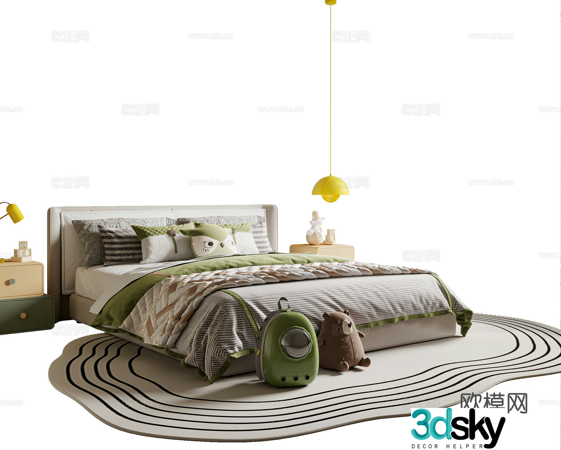 Modern children’s bed fabric bed doll toys children’s bedside table chandeliers 3d model
