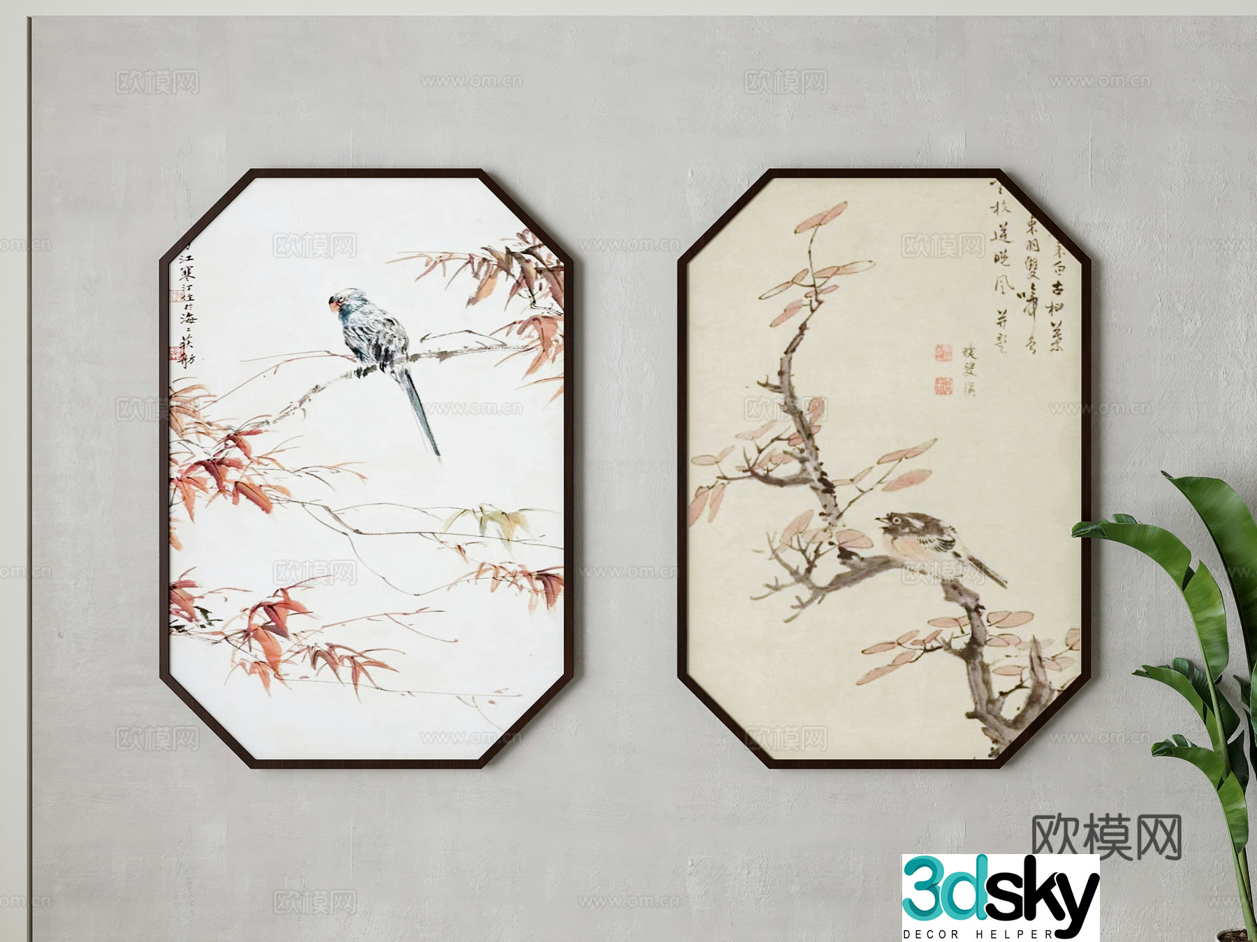 New Chinese style decorative painting hanging painting 3D model