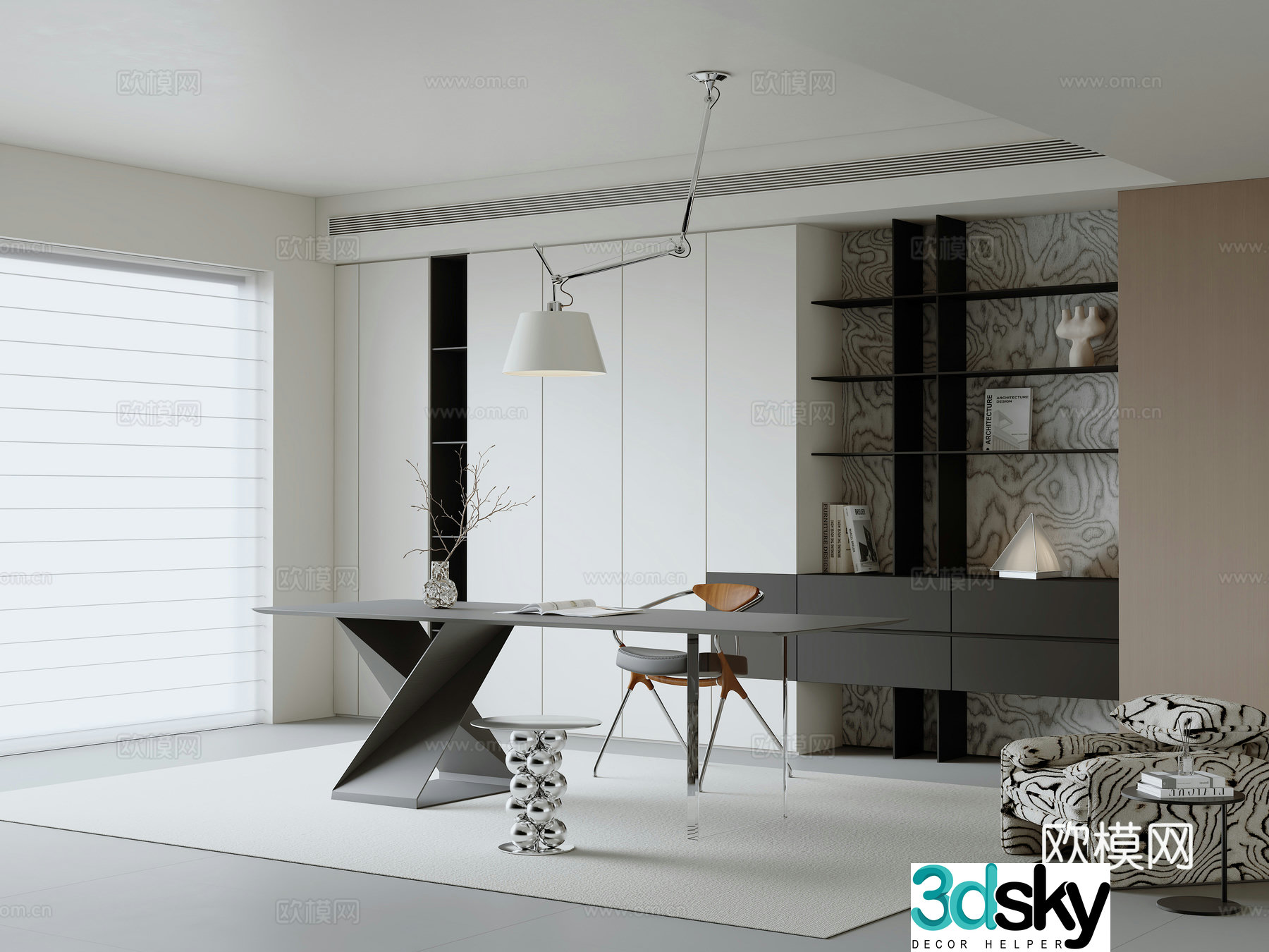 Modern minimalist study room 3D model