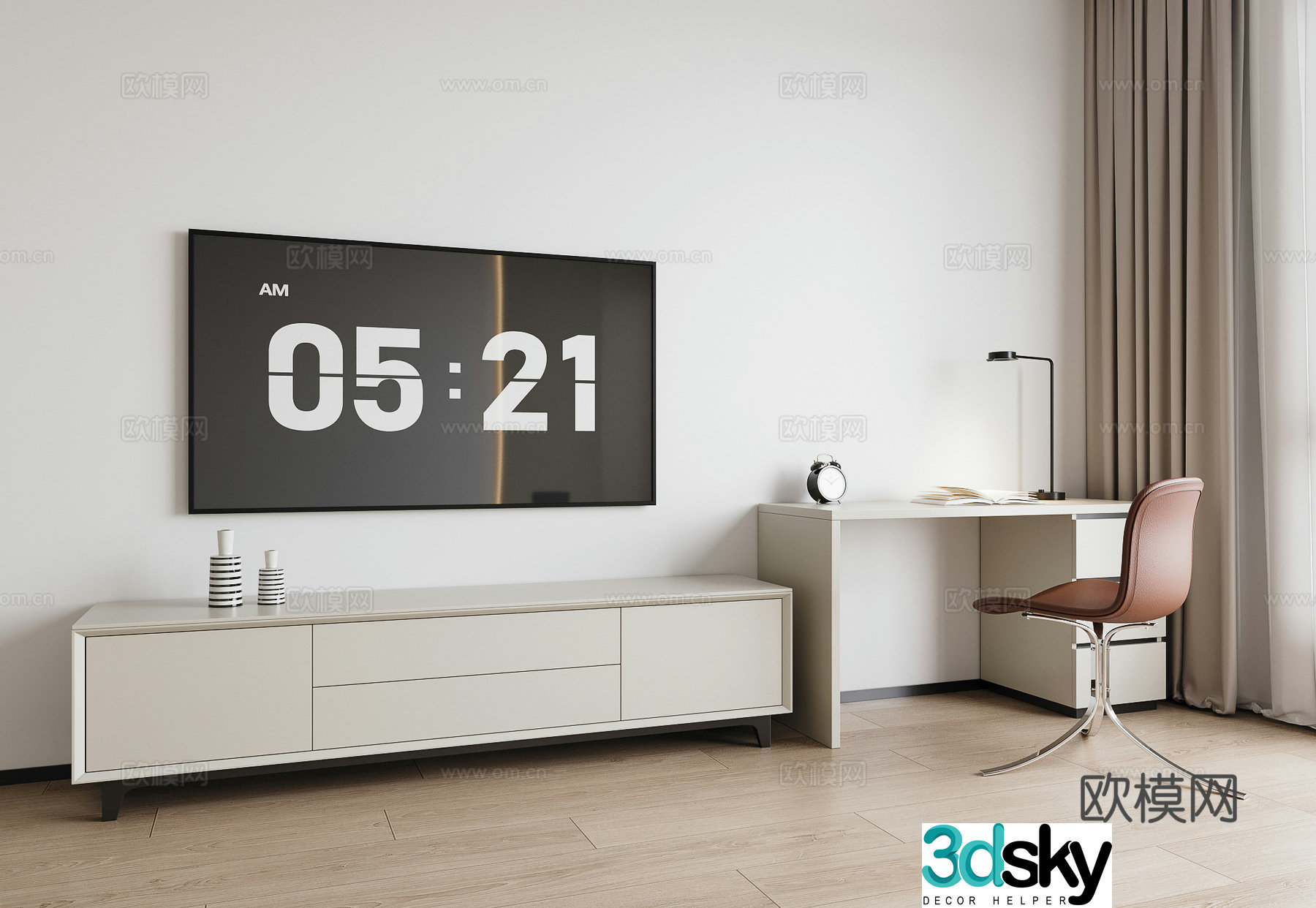 Cream finished desk TV cabinet 3d model