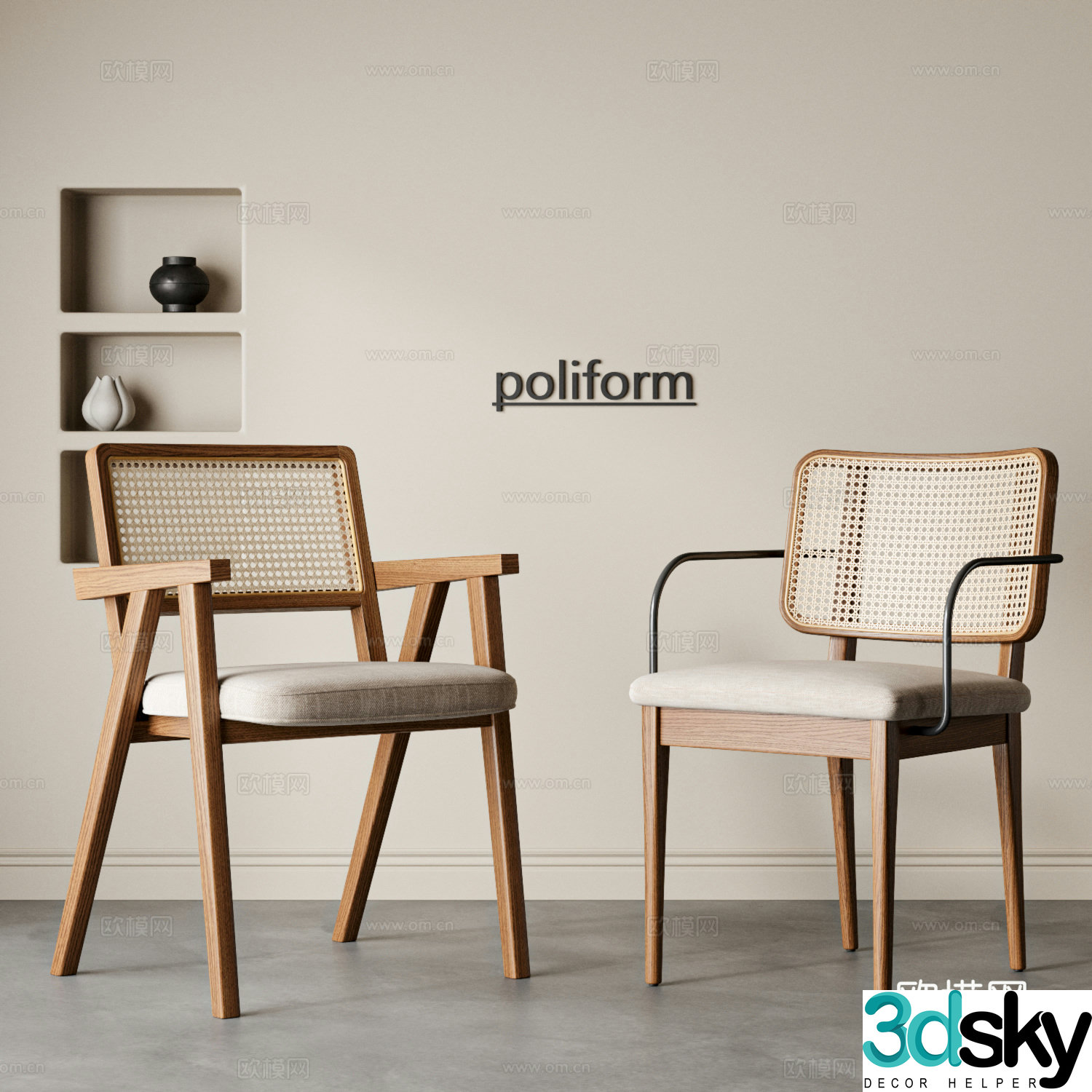 Middle Ages Wasabi Dining Chair Single Chair Writing Chair Wooden Chair Rattan Dining Casual Chair Armchair 3D Model